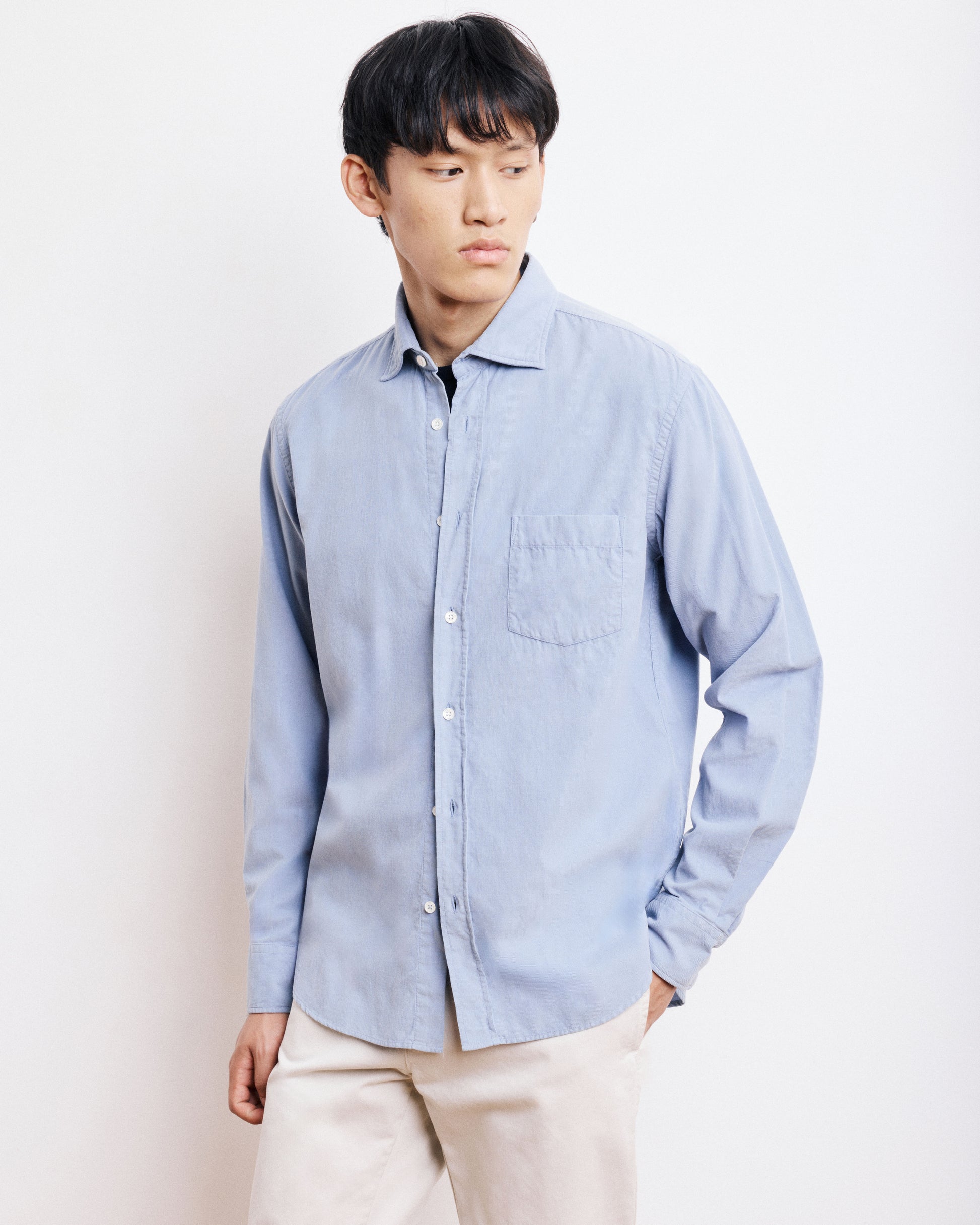 Chemise Homme en Velours Côtelé Bleu Paul