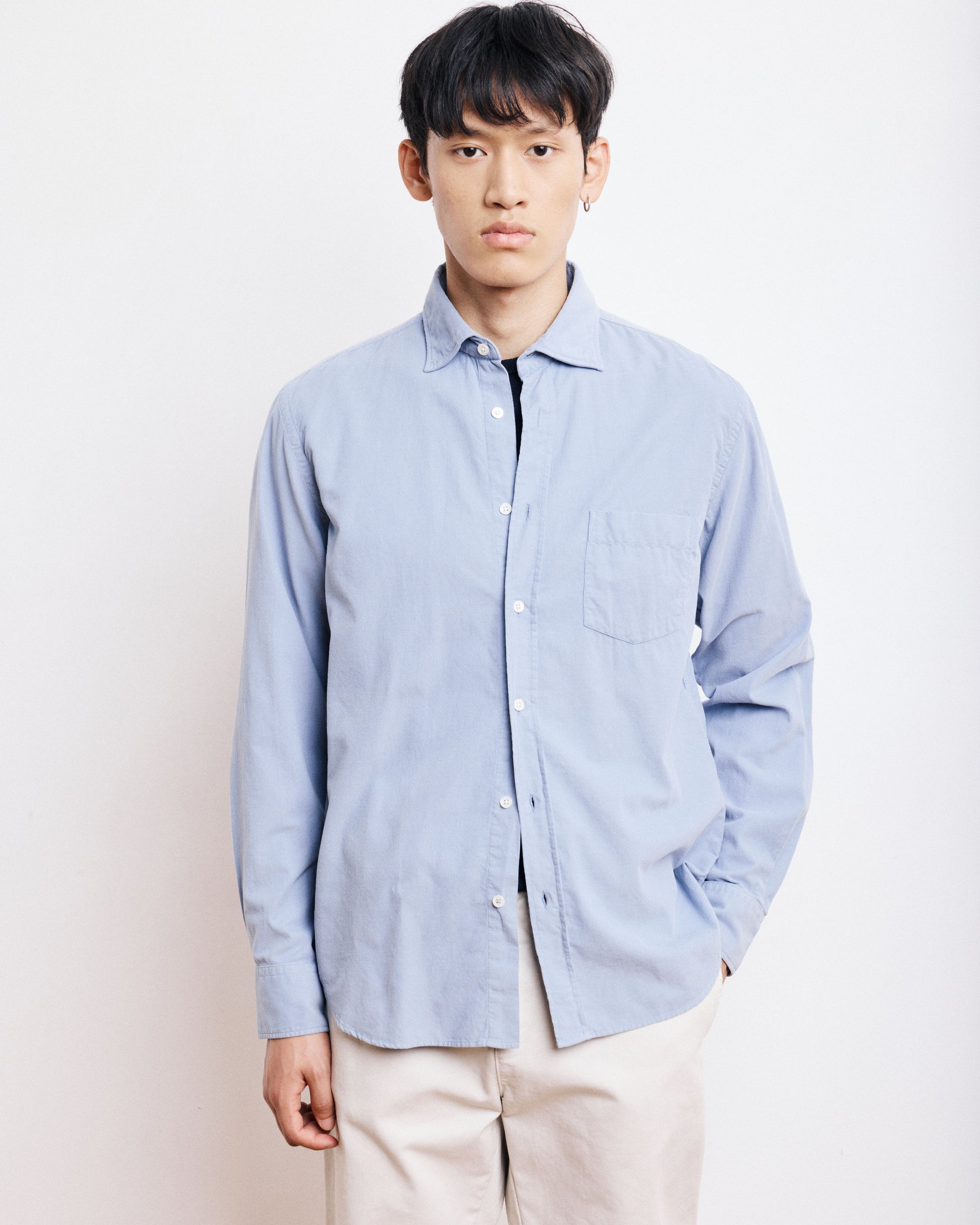 Chemise Homme en Velours Côtelé Bleu Paul