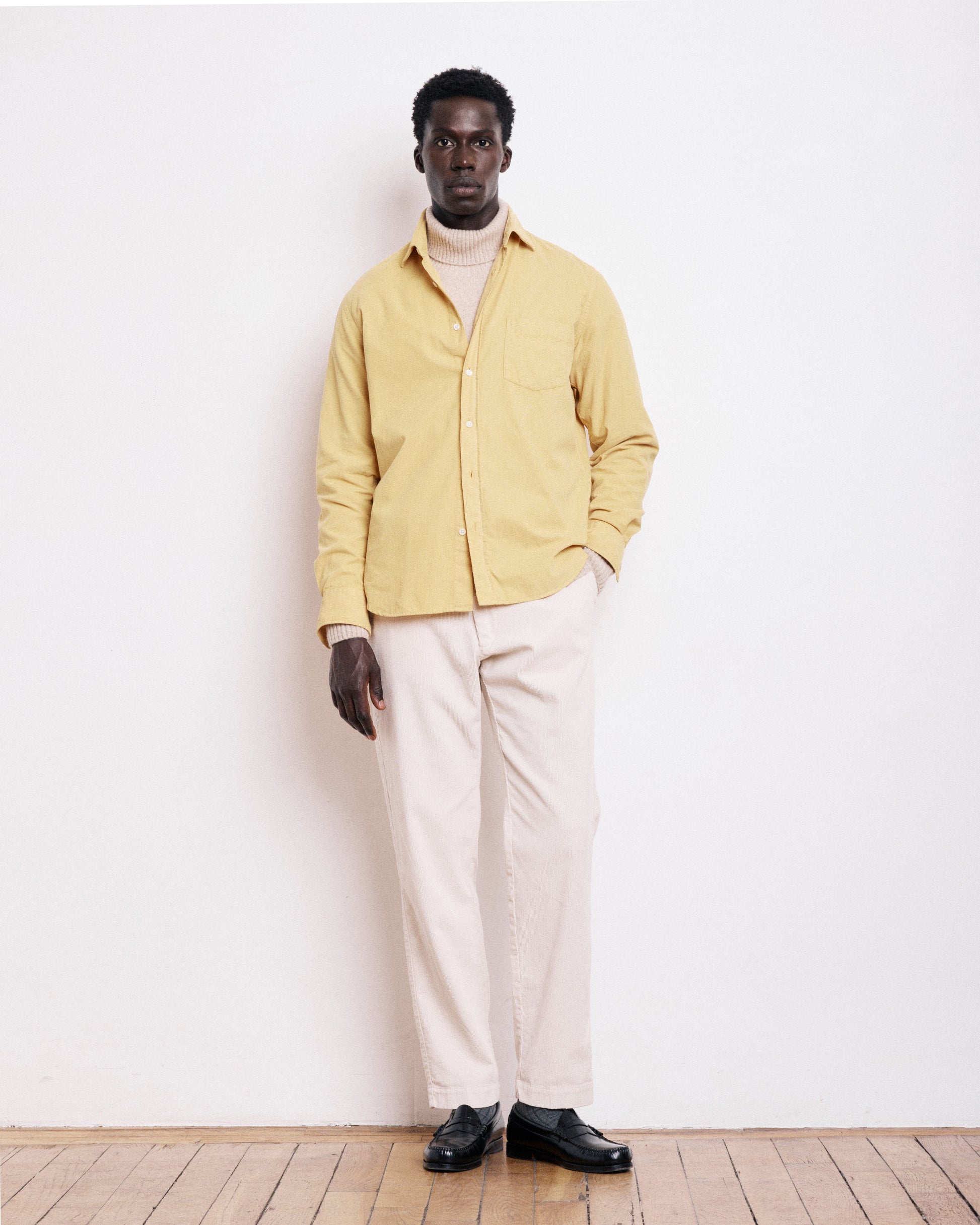 Chemise Homme en Velours Côtelé Jaune Paul