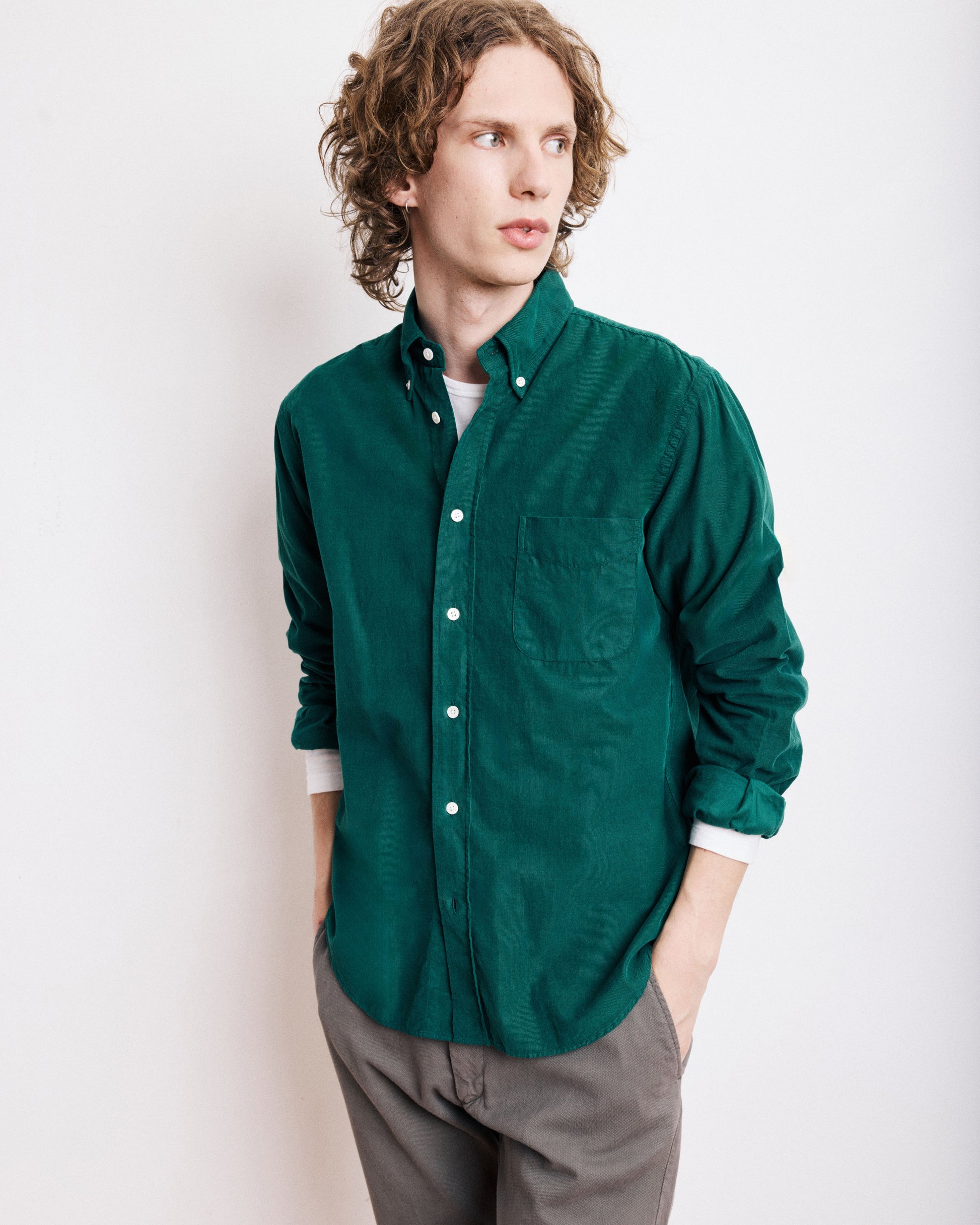 Chemise Homme en Velours Côtelé Vert Emeraude Pitt