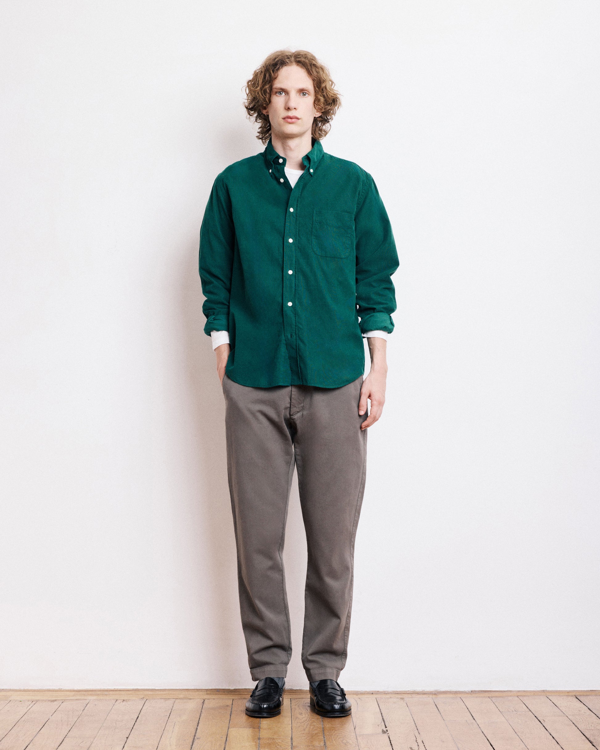 Chemise Homme en Velours Côtelé Vert Emeraude Pitt