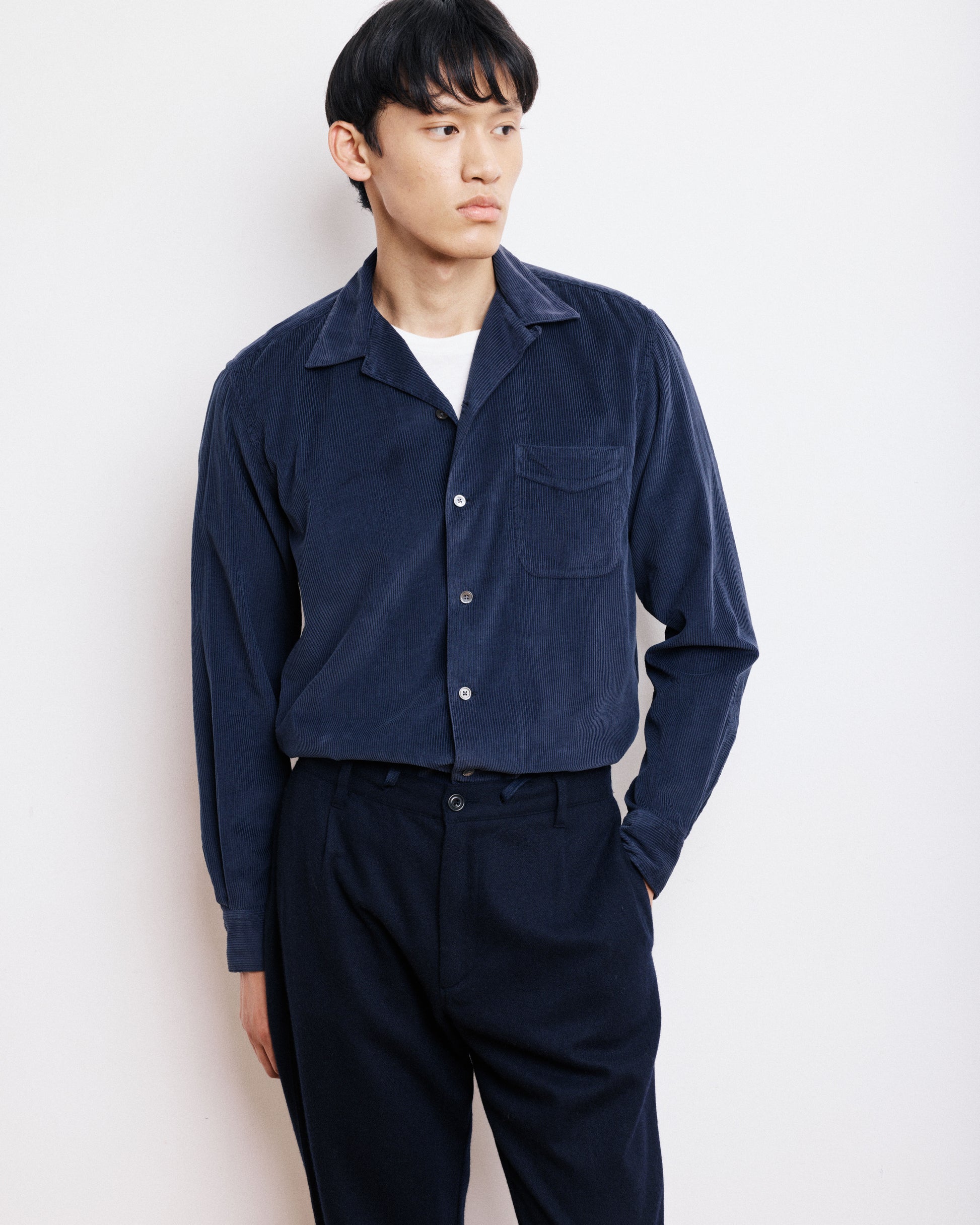 Chemise Homme en Velours Côtelé Bleu Marine Palmito