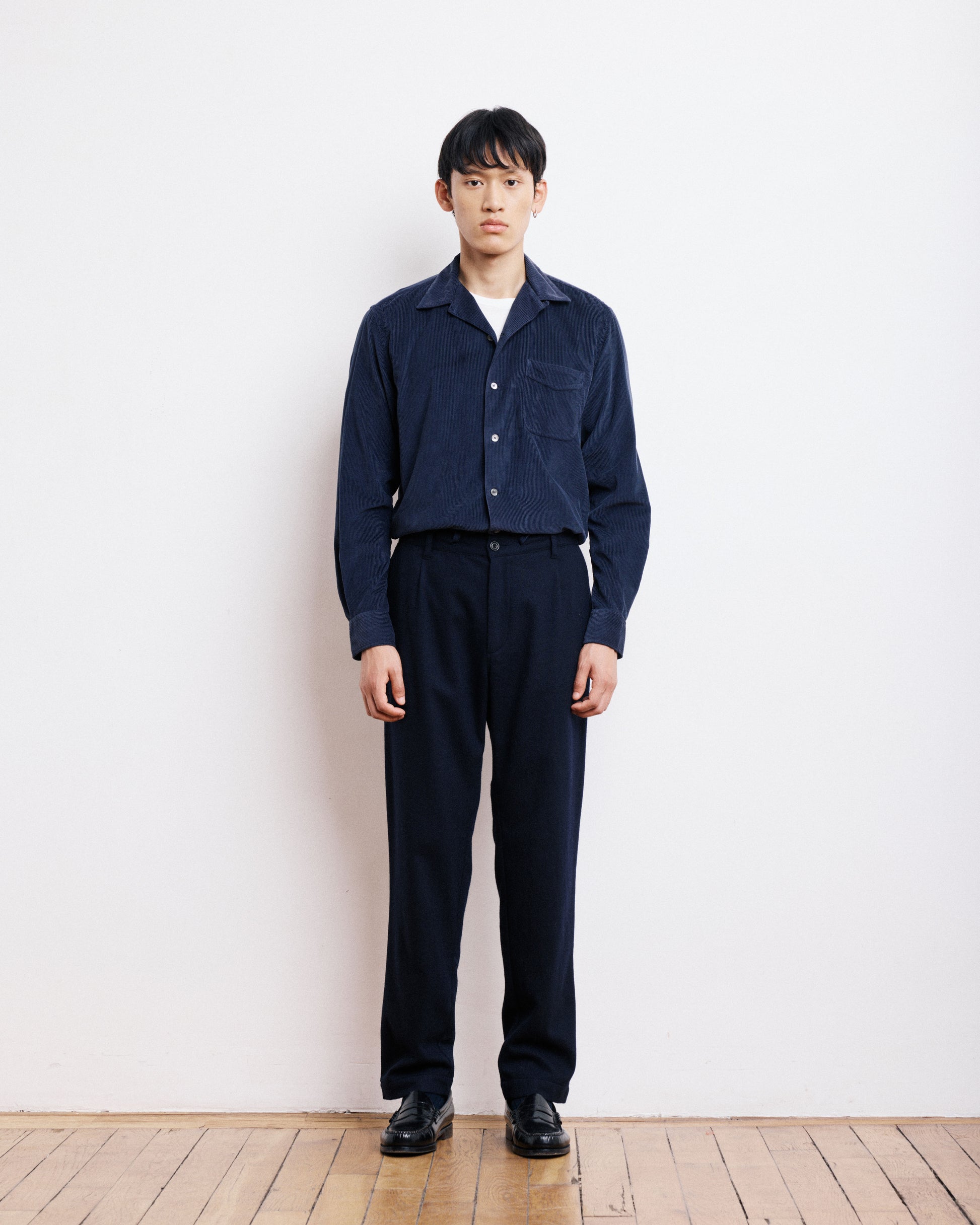 Chemise Homme en Velours Côtelé Bleu Marine Palmito