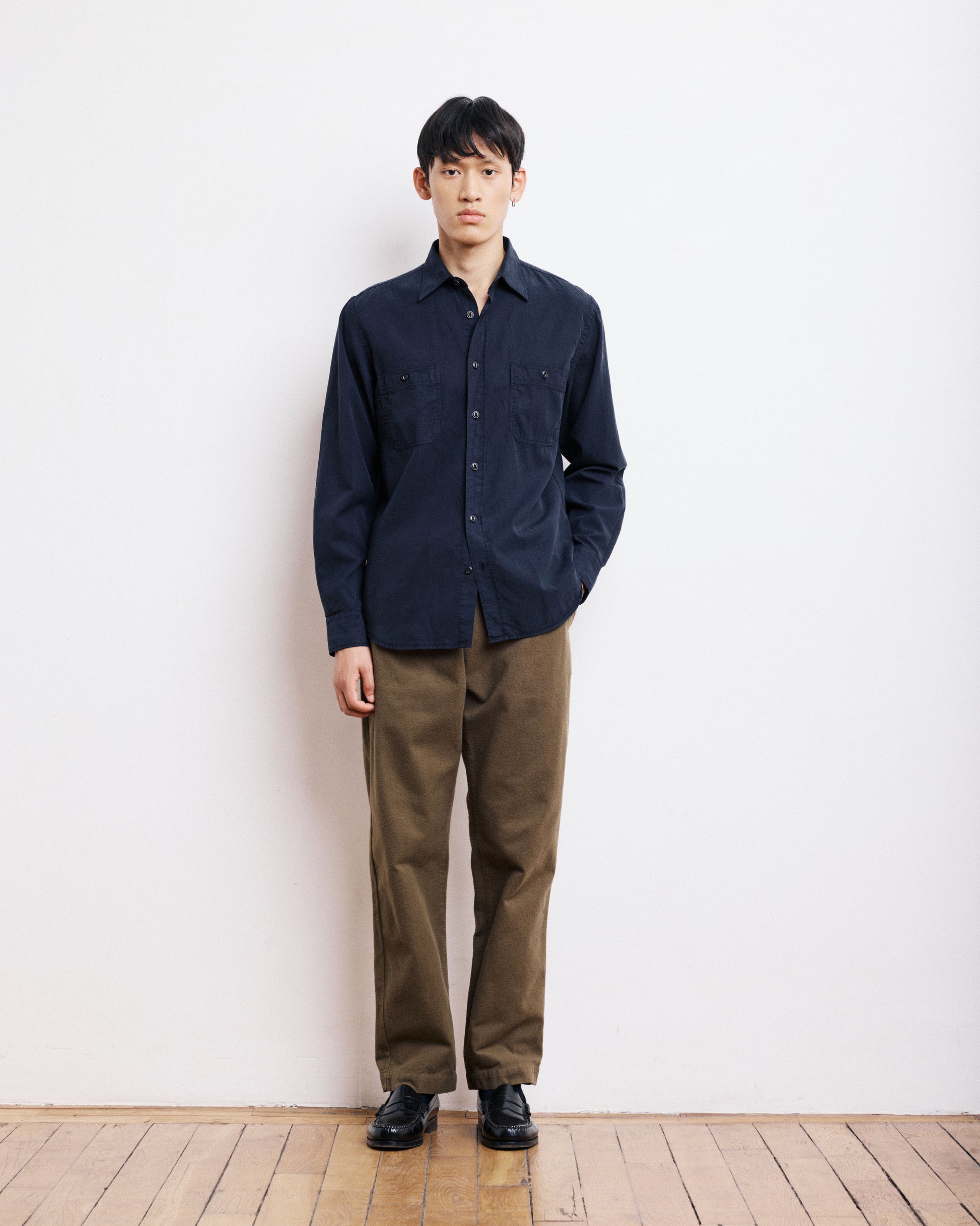 Chemise Homme en Tencel & Coton Bleu Marine Pocket
