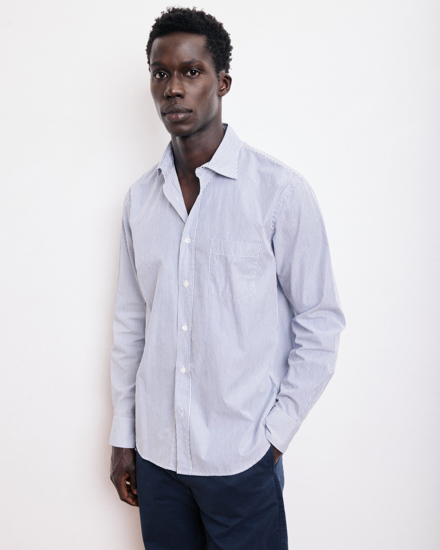 Chemise Homme en Popeline Rayée Bleu Paul