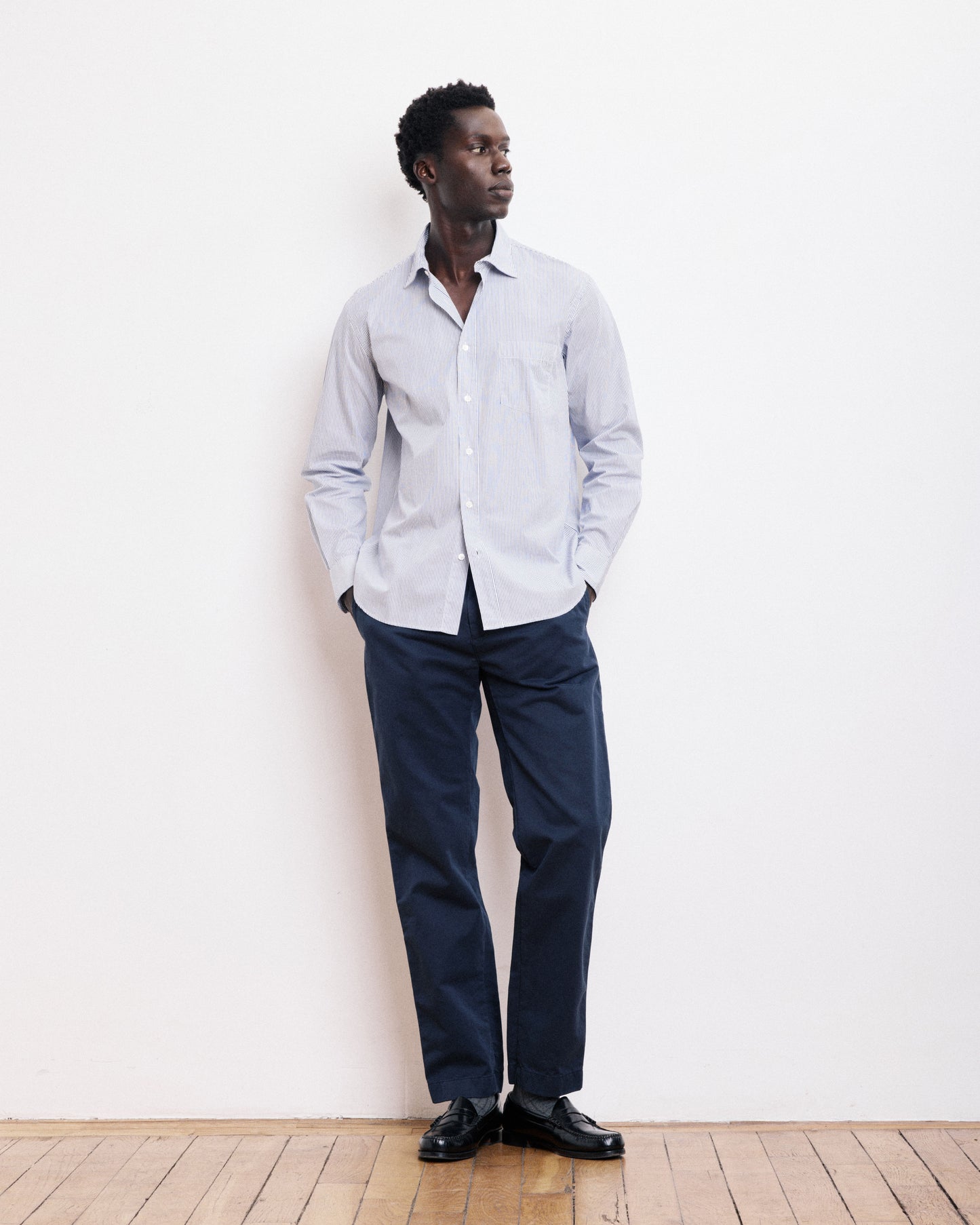 Chemise Homme en Popeline Rayée Bleu Paul