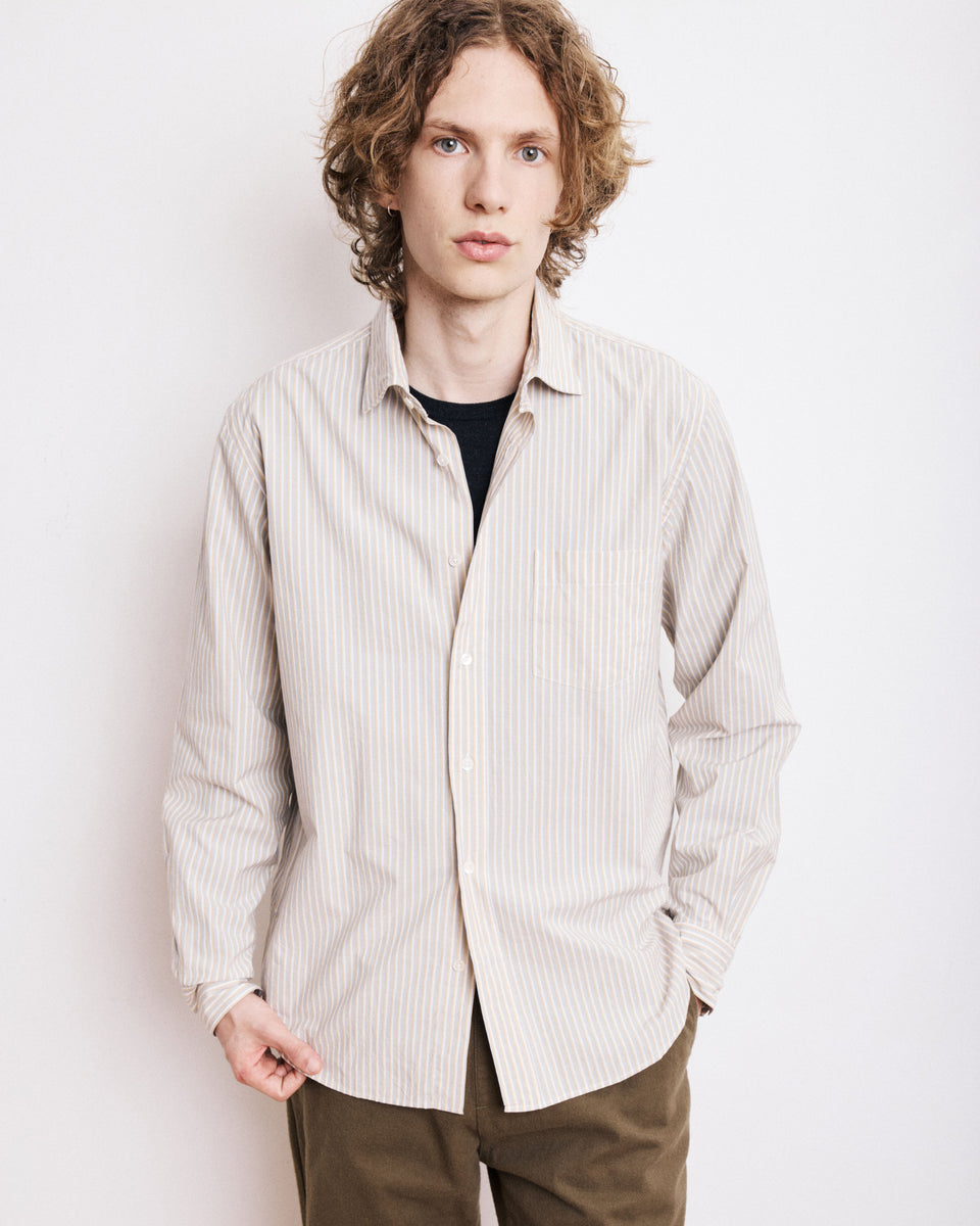 Camisa Hombre en Popelina Paul de rayas amarillas y verdes - Image principale