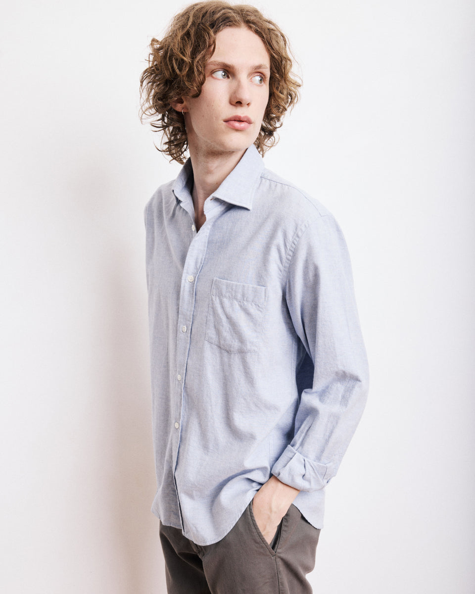 Paul Men's Blue Brushed Cotton Twill Shirt - Image principale