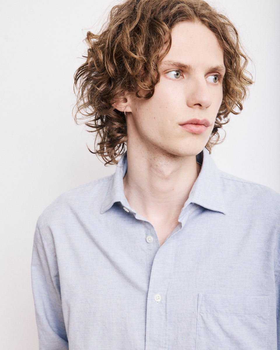 Paul Men's Blue Brushed Cotton Twill Shirt - Image alternative