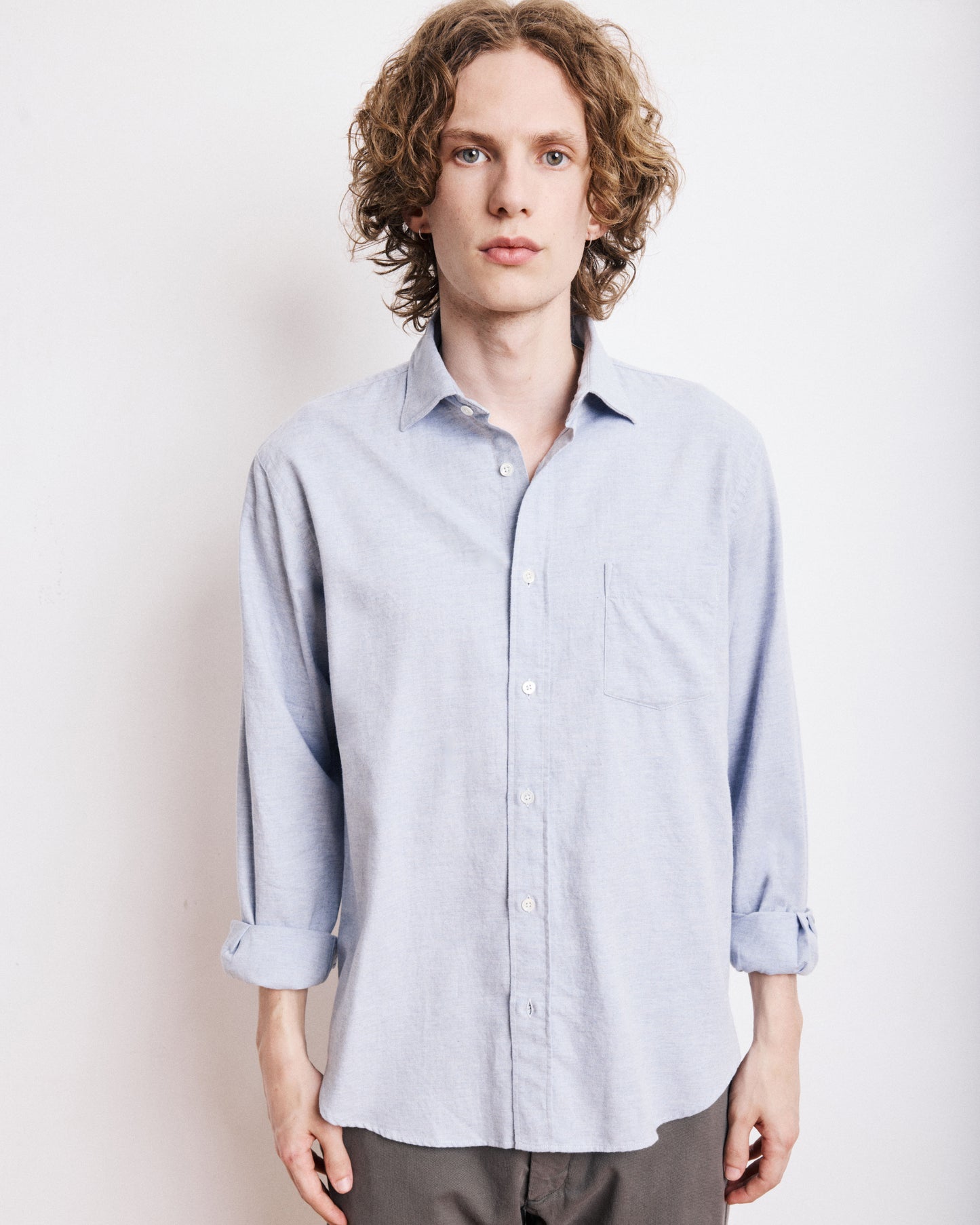 Chemise Homme en Gabardine de Coton Brossé Bleu Paul