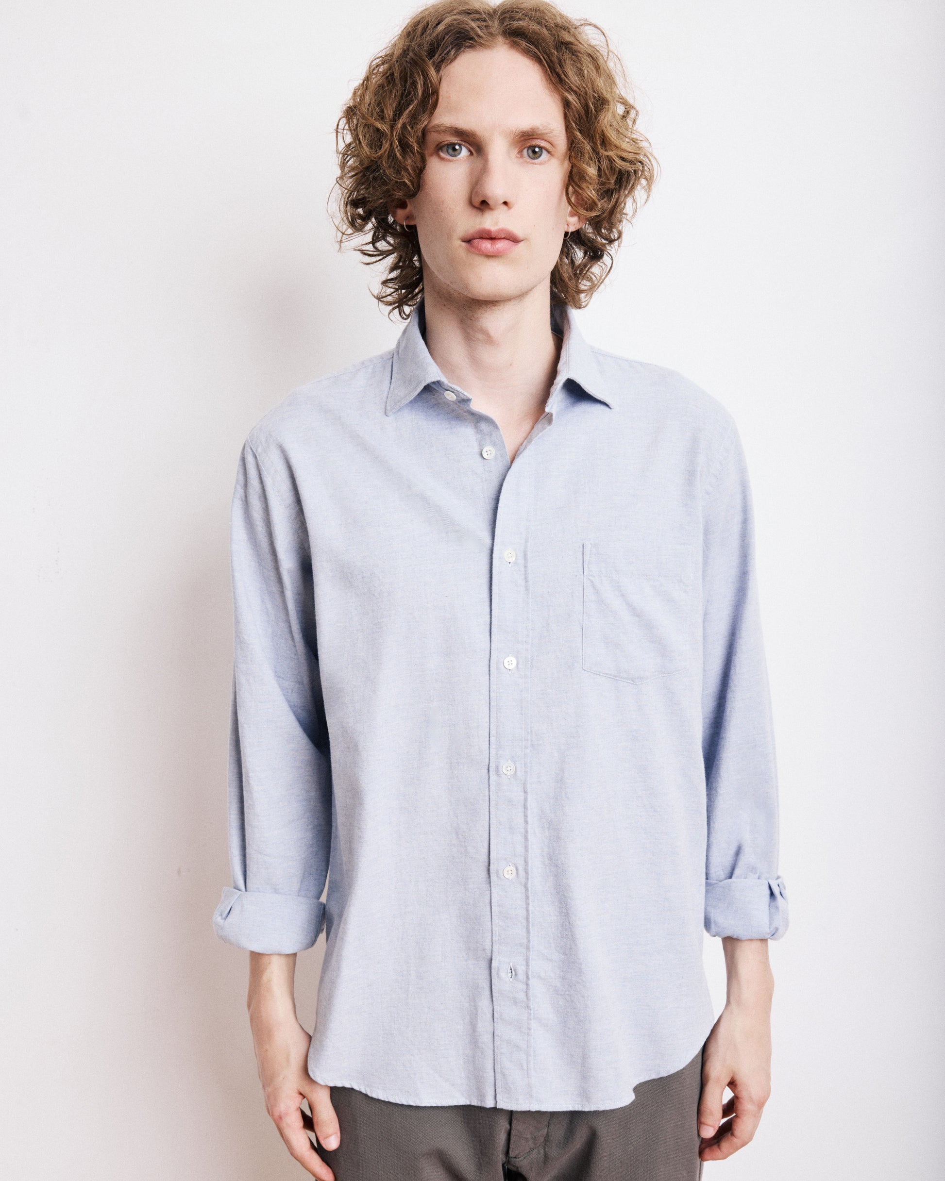 Chemise Homme en Gabardine de Coton Brossé Bleu Paul