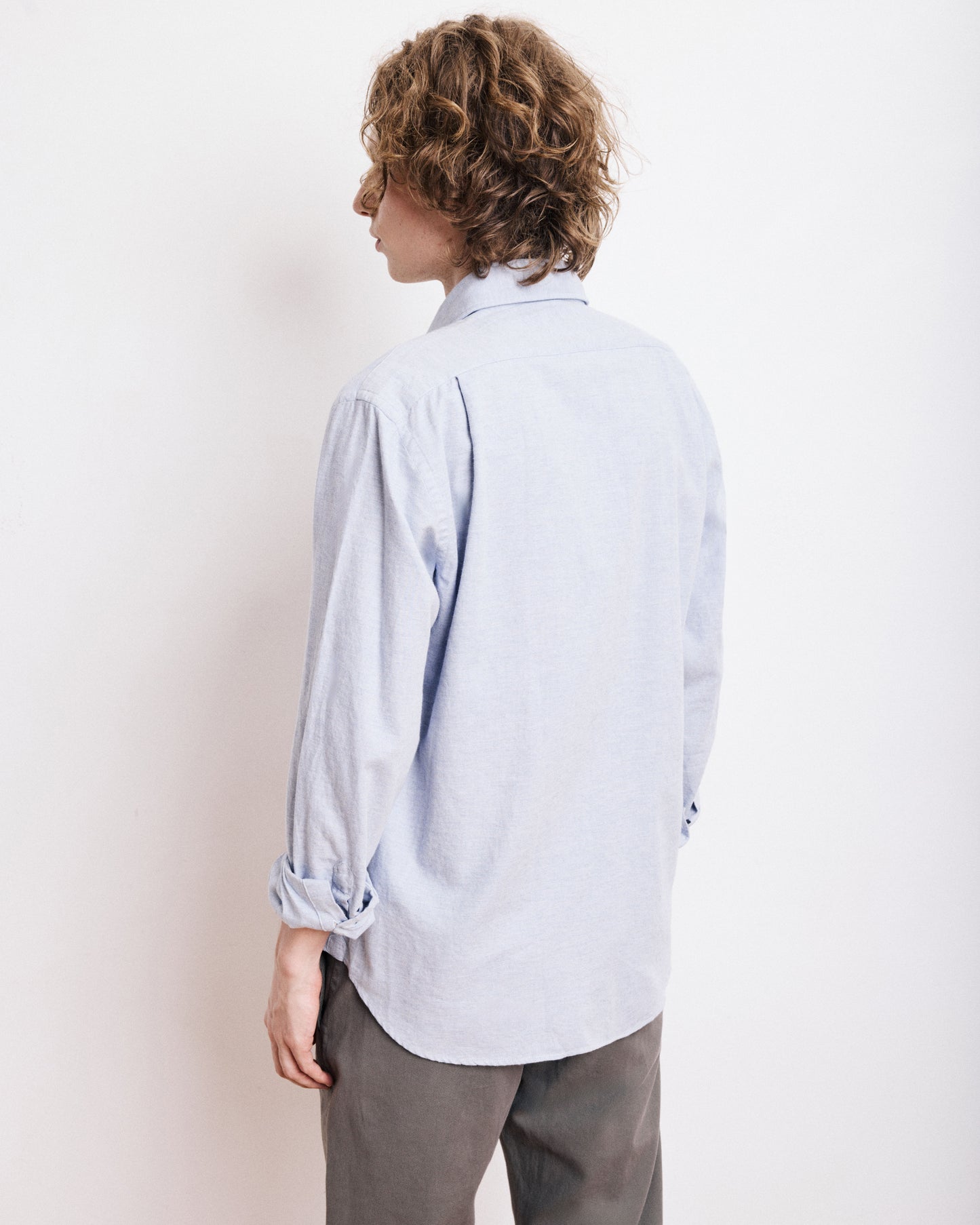 Chemise Homme en Gabardine de Coton Brossé Bleu Paul
