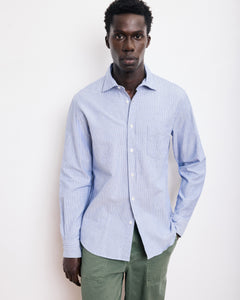 Chemise Homme en Gabardine de Coton Brossé Bleu Indigo Paul