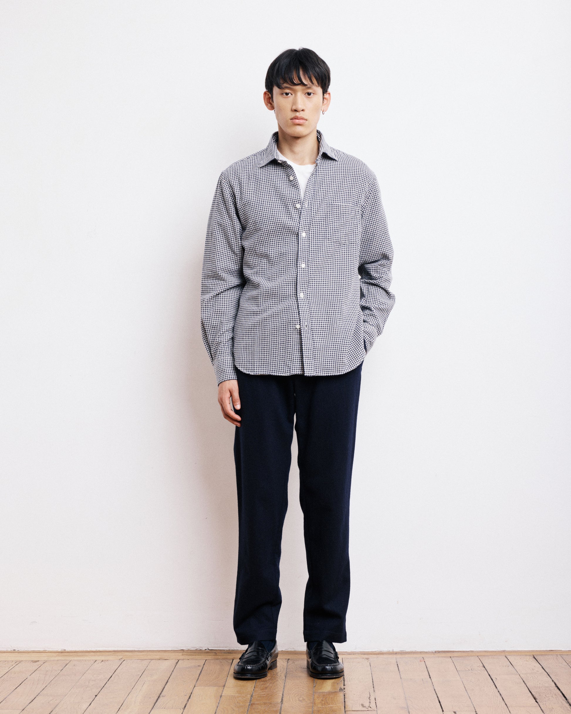 Chemise Homme en Flanelle à Carreaux Brossée Bleu Marine Paul