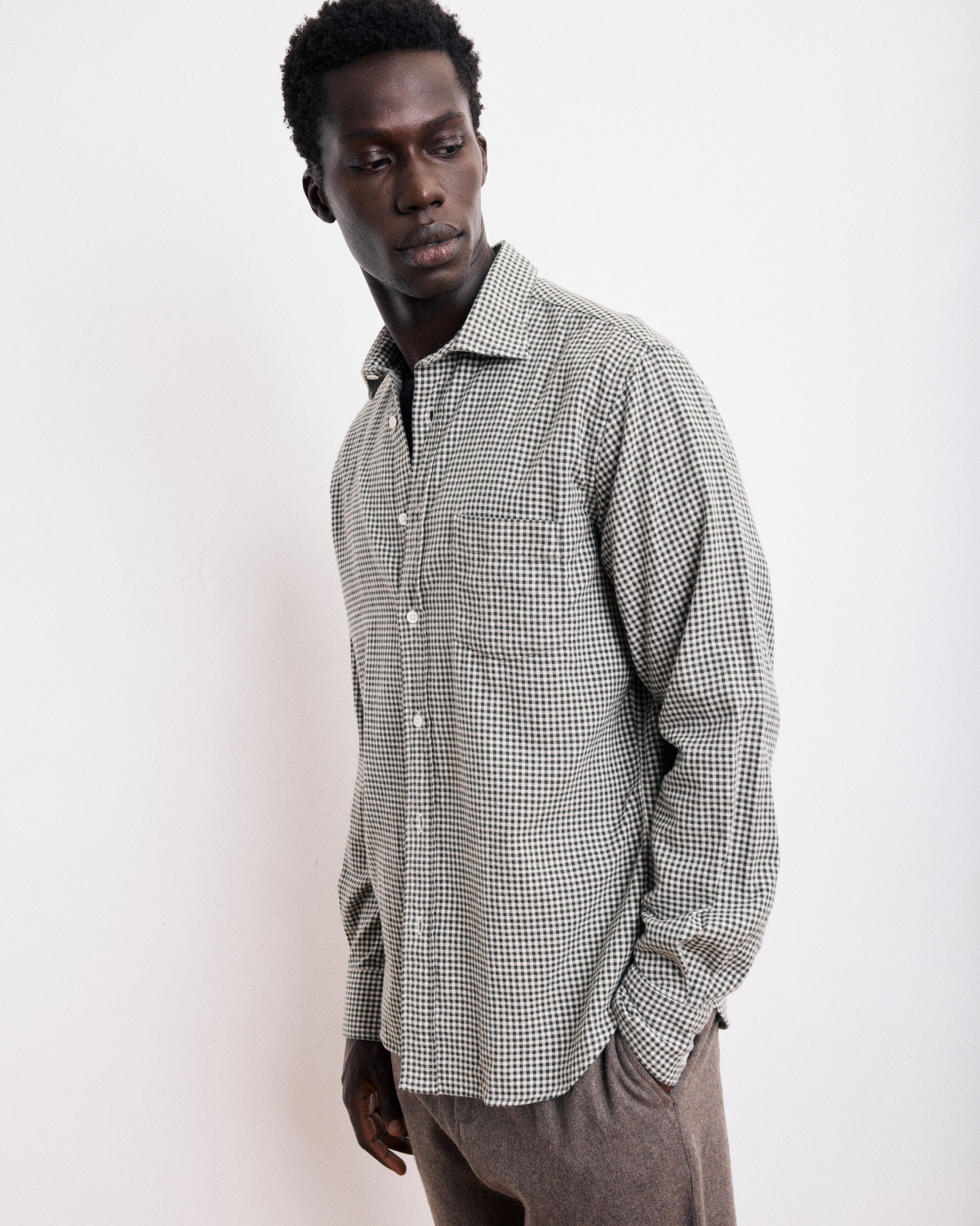 Chemise Homme en Flanelle à Carreaux Brossée Vert Paul