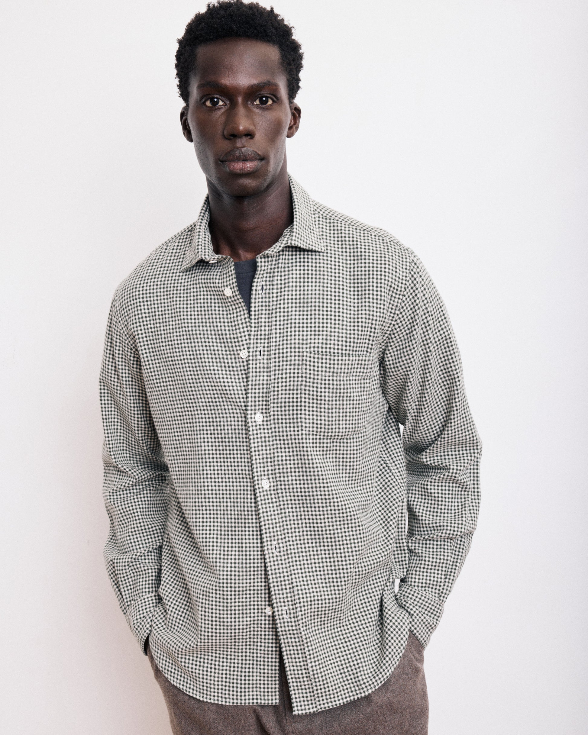 Chemise Homme en Flanelle à Carreaux Brossée Vert Paul