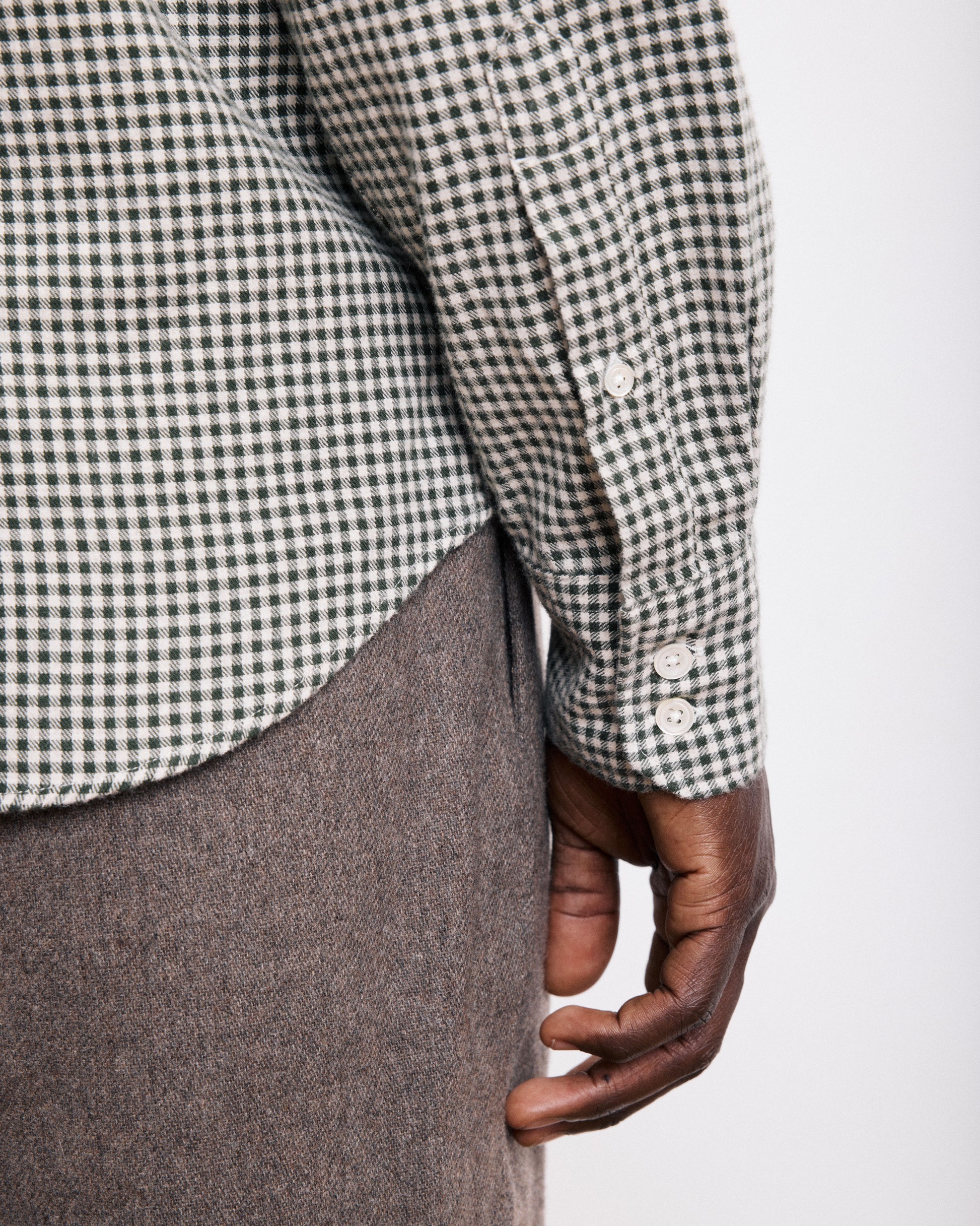 Chemise Homme en Flanelle à Carreaux Brossée Vert Paul