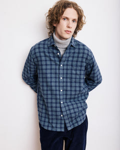 Chemise Homme en Coton Brossé à Carreaux Bleu Marine & Vert Paul