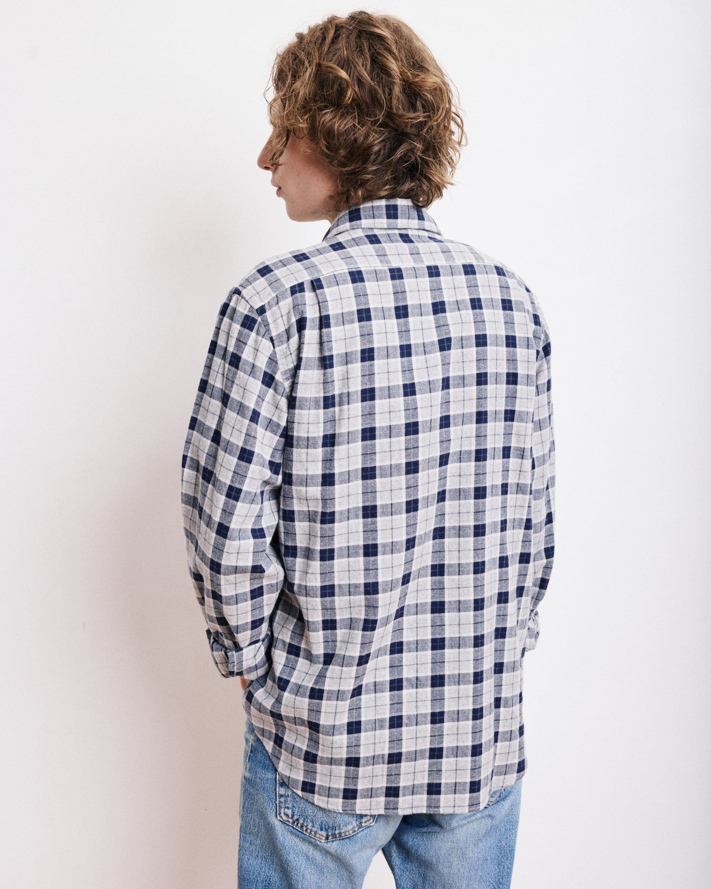 Chemise Homme en Coton Brossé à Carreaux Gris Paul