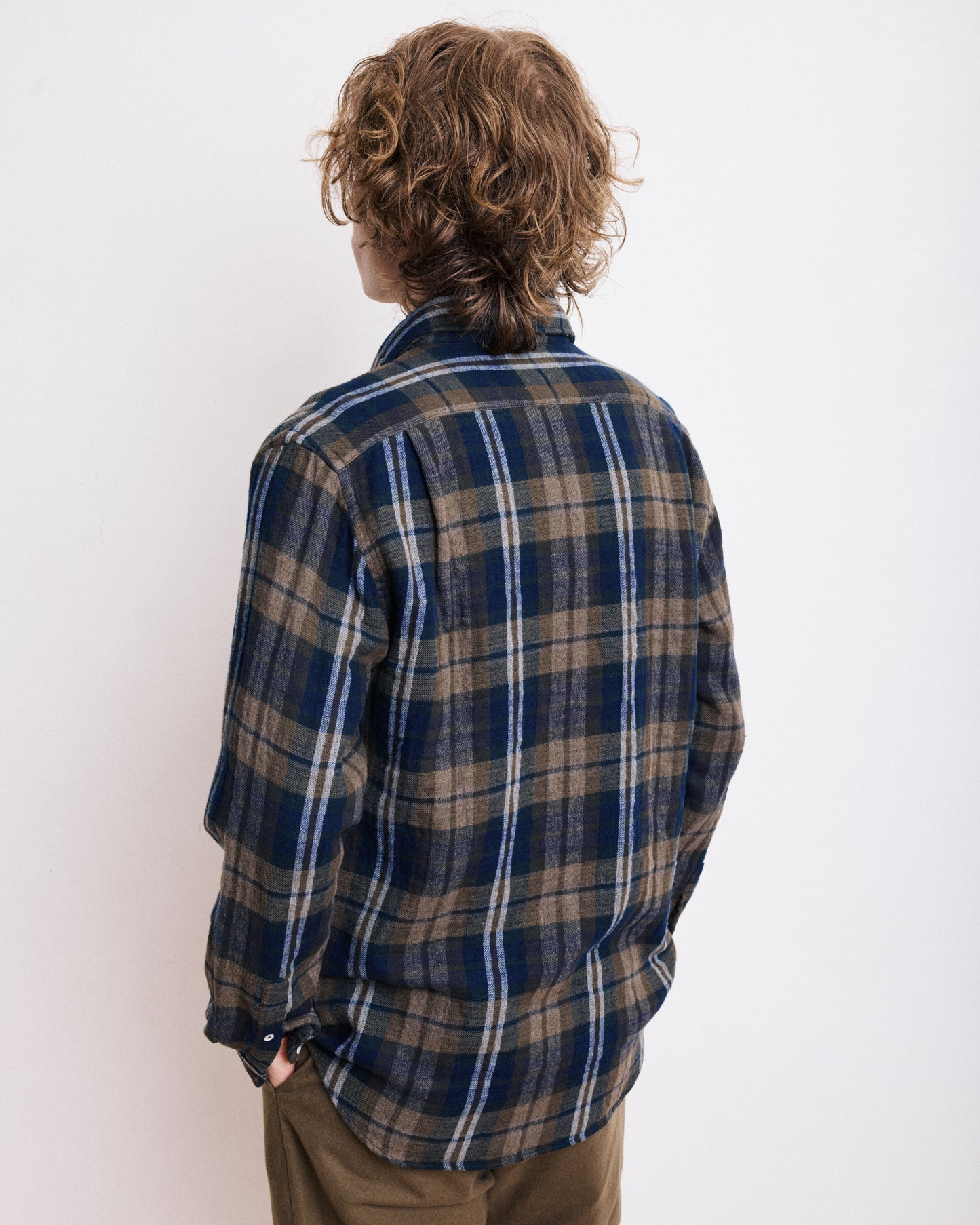 Chemise Homme en Flanelle Double Face à Carreaux Vert Militaire Paul