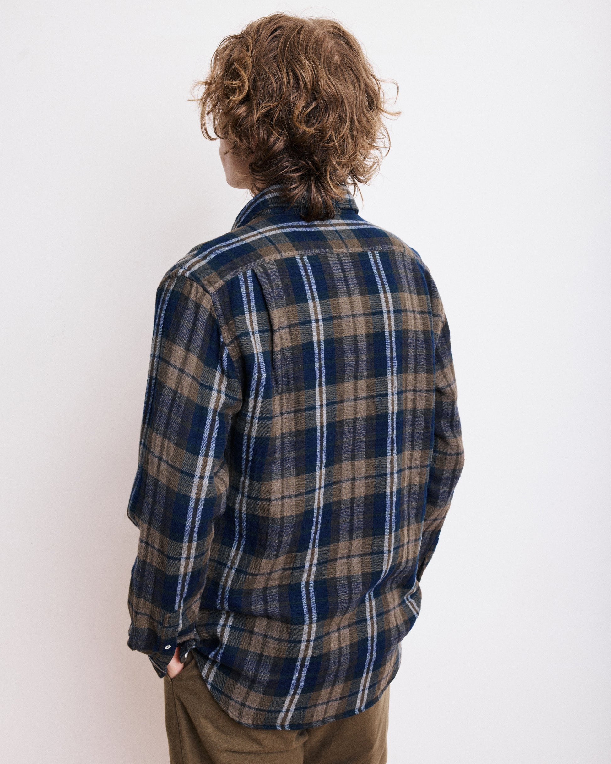 Chemise Homme en Flanelle Double Face à Carreaux Vert Militaire Paul