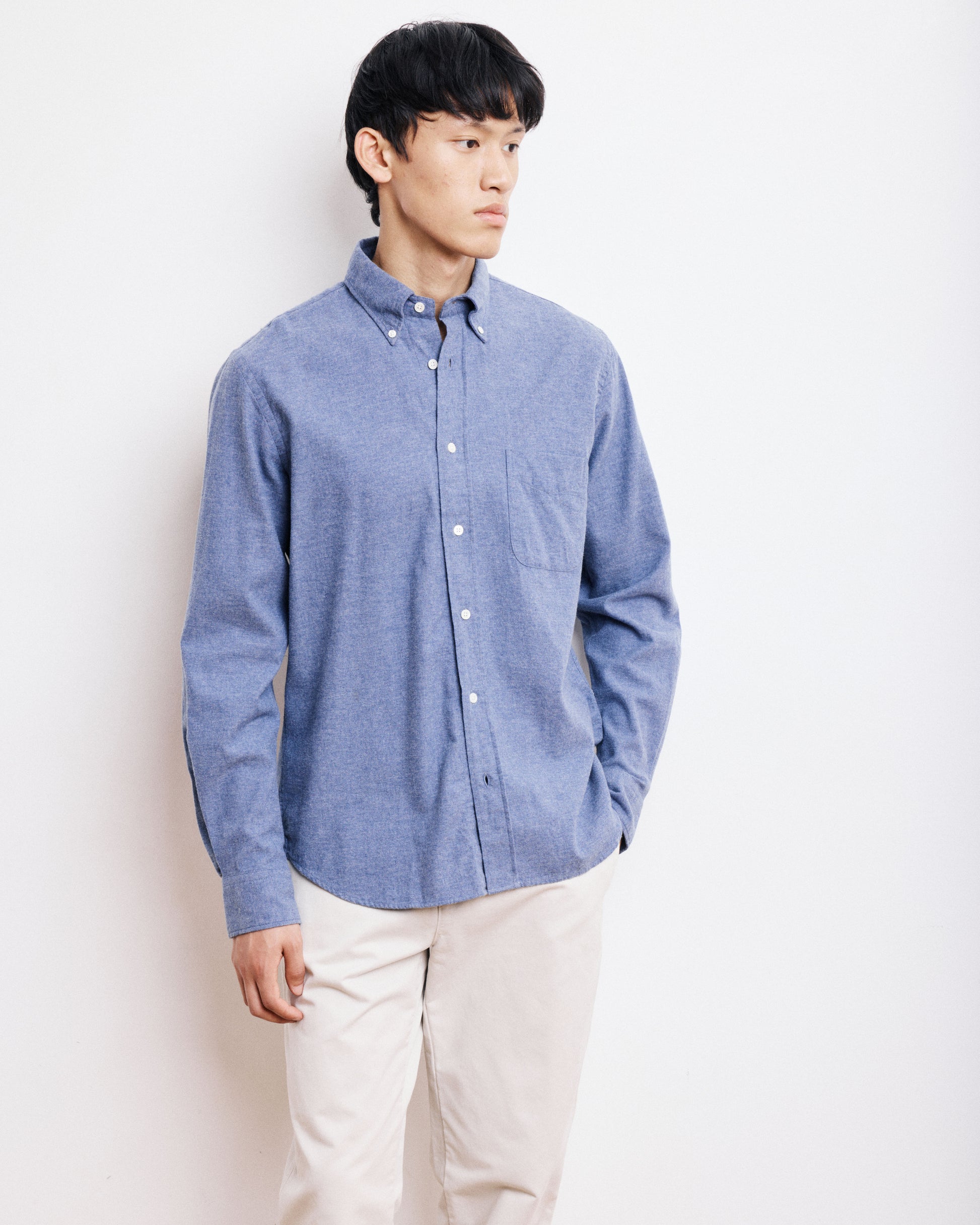 Chemise Homme en Flanelle de Coton Bleu Denim Pitt