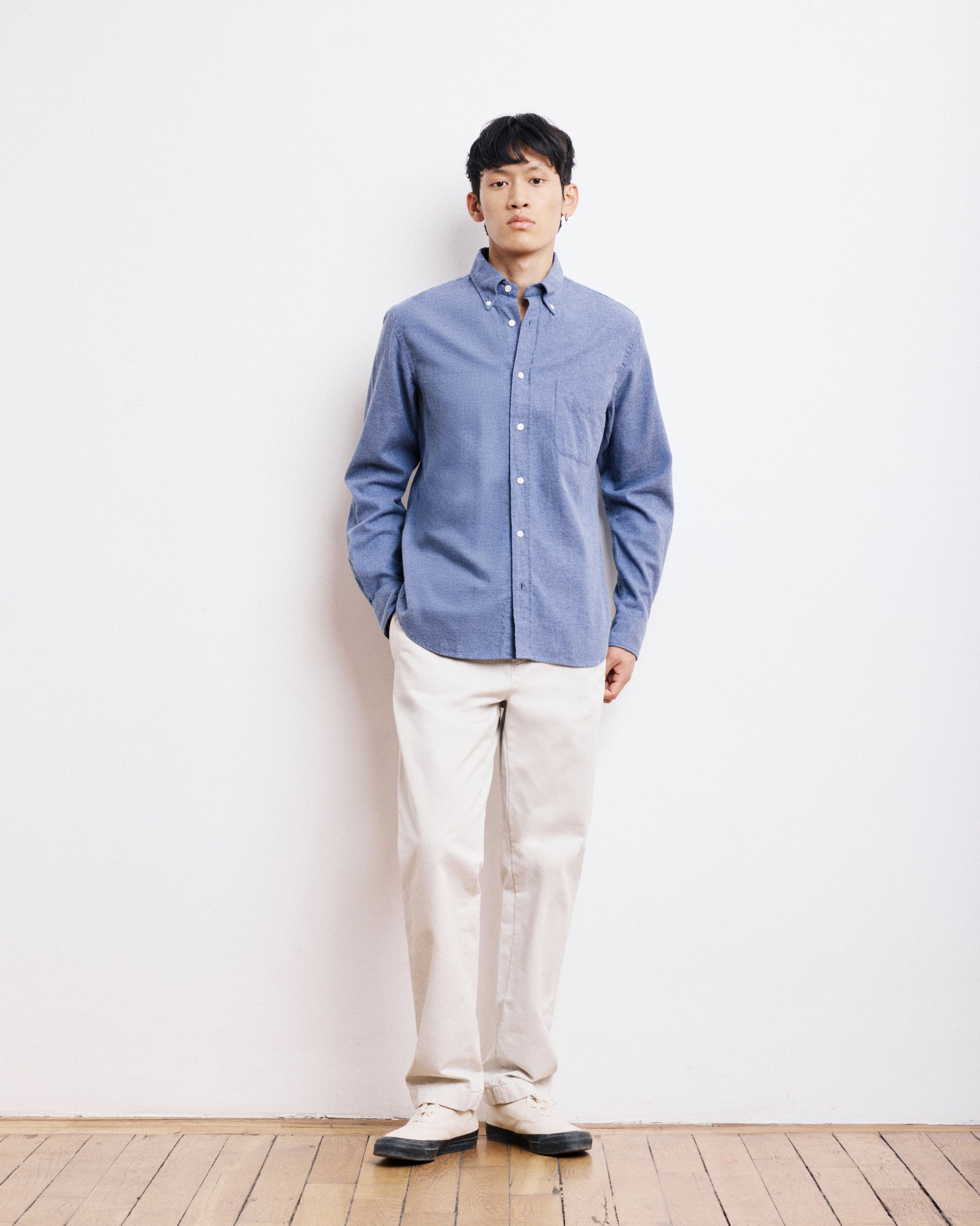 Chemise Homme en Flanelle de Coton Bleu Denim Pitt