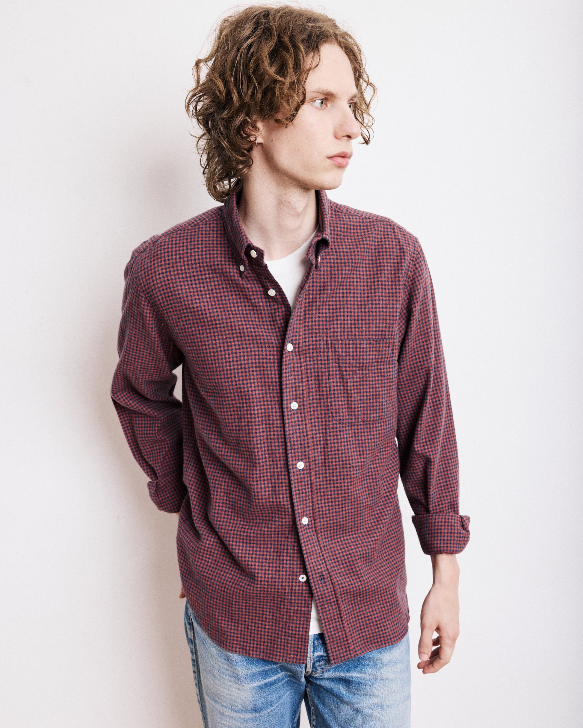 Chemise Homme en Flanelle à Carreaux Brossée Bleu Marine & Rouge Pitt