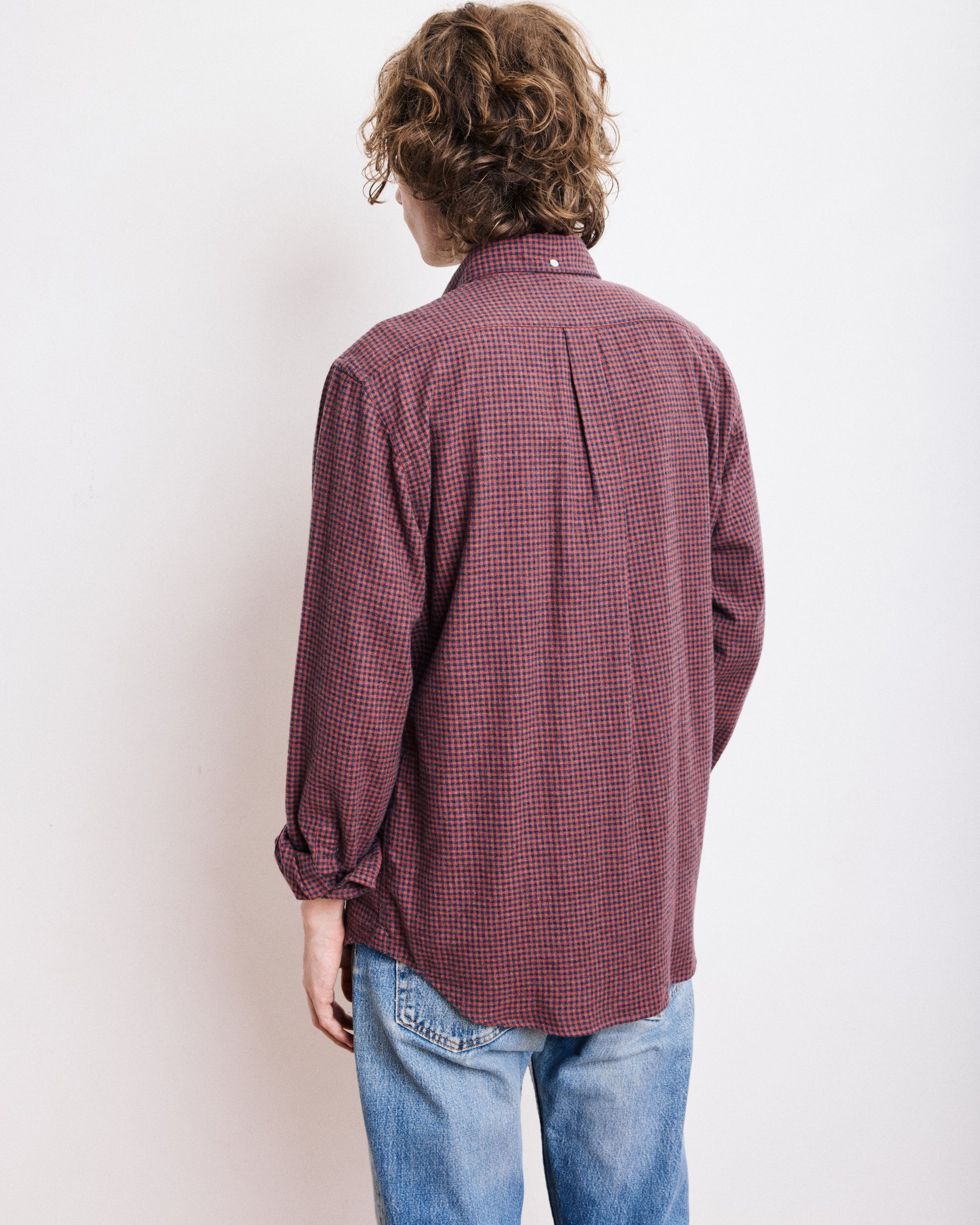 Chemise Homme en Flanelle à Carreaux Brossée Bleu Marine & Rouge Pitt