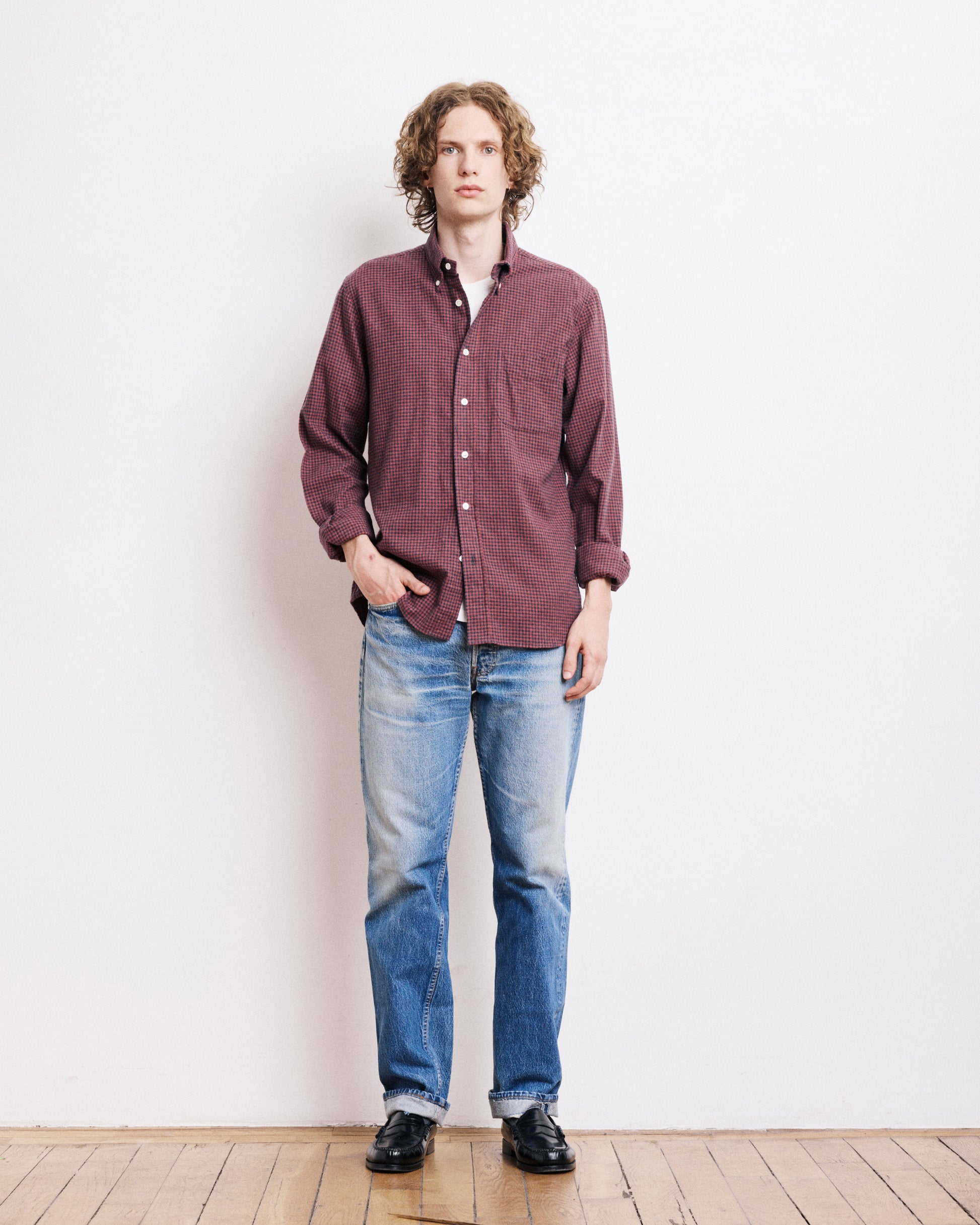 Chemise Homme en Flanelle à Carreaux Brossée Bleu Marine & Rouge Pitt