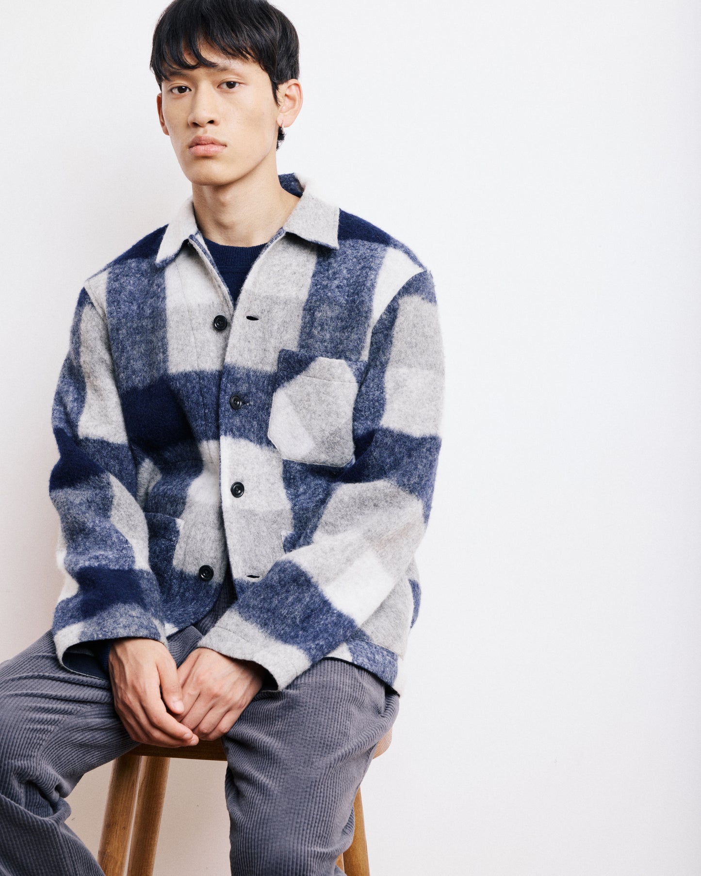 Veste Homme en Laine à Carreaux Bleu Marine Perry