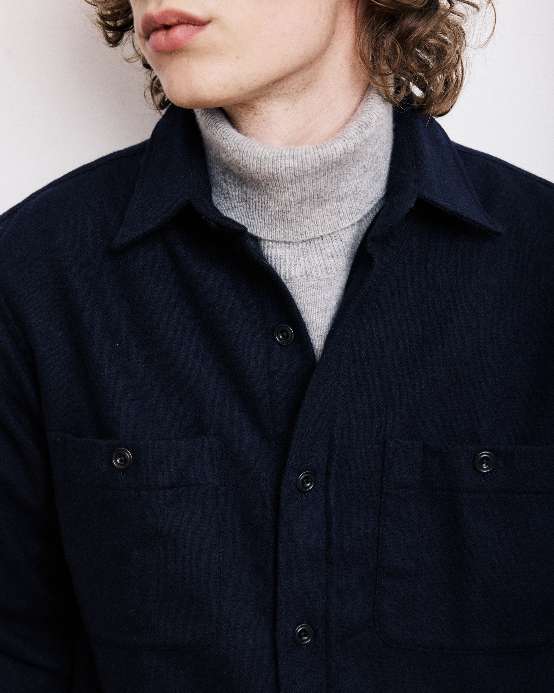 Chemise Homme en Flanelle de Laine Bleu Marine Percey