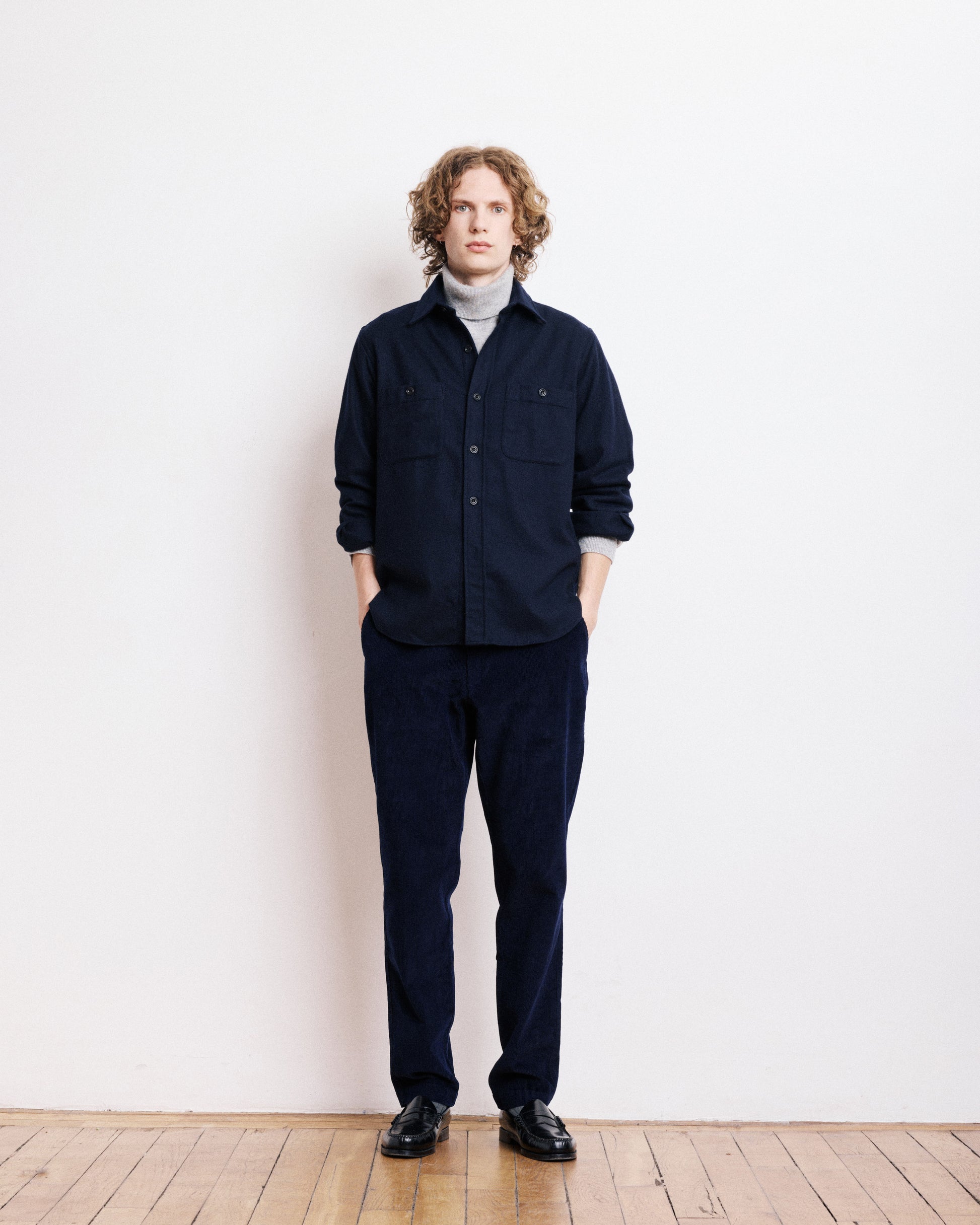 Chemise Homme en Flanelle de Laine Bleu Marine Percey