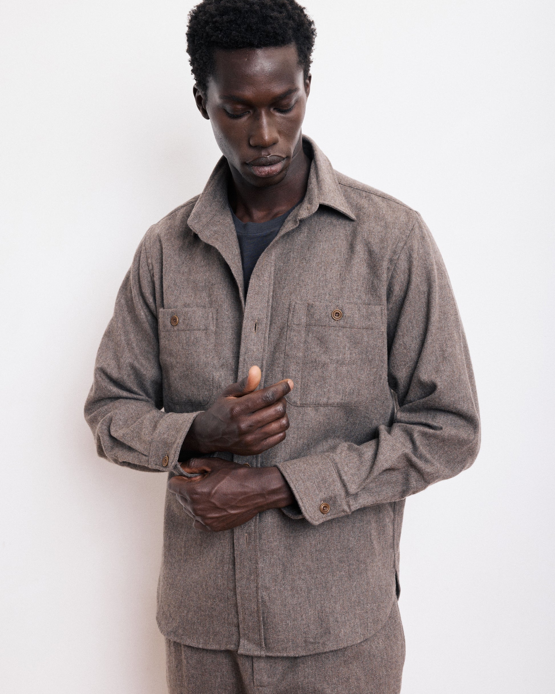 Chemise Homme en Flanelle de Laine Taupe Percey