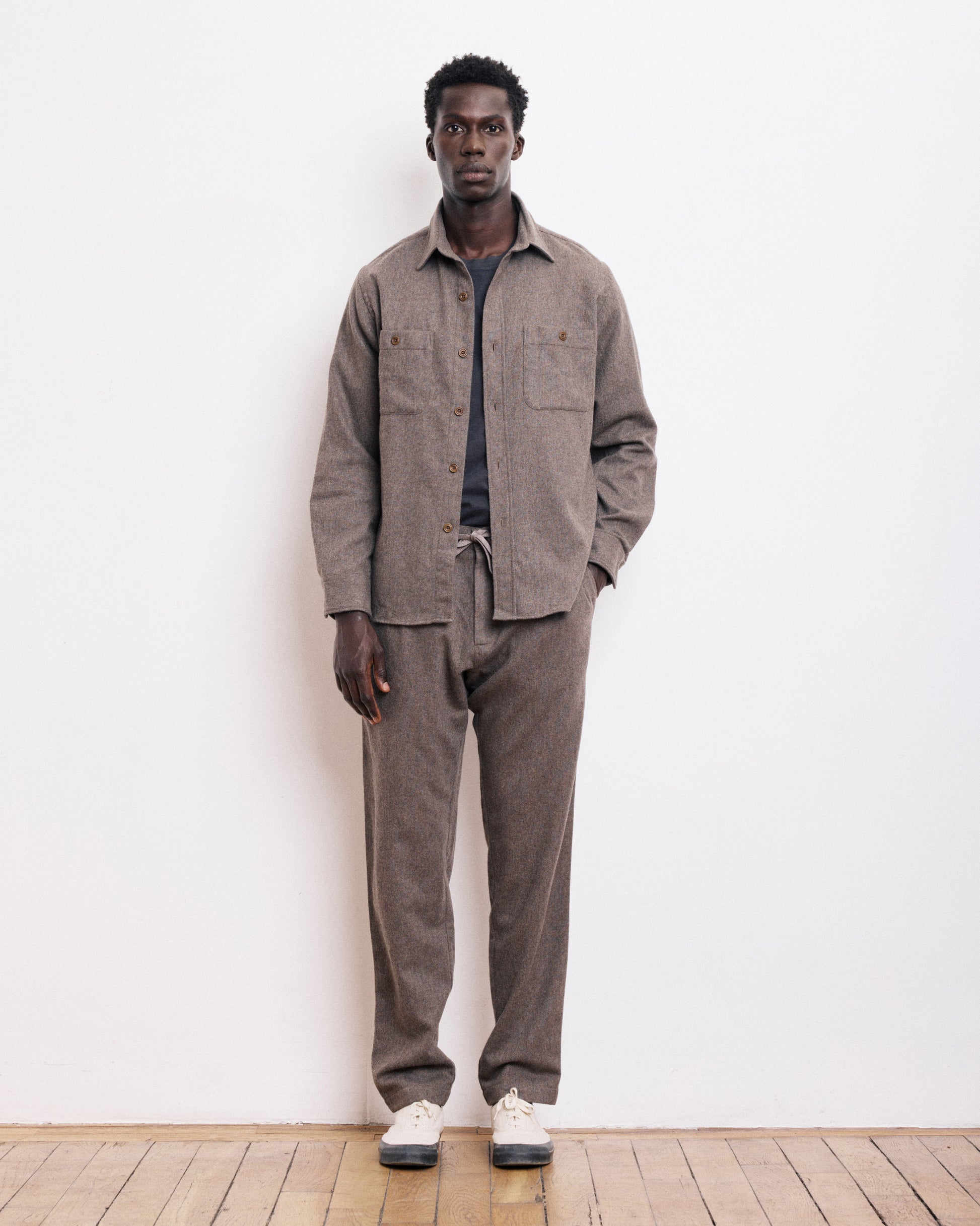 Chemise Homme en Flanelle de Laine Taupe Percey