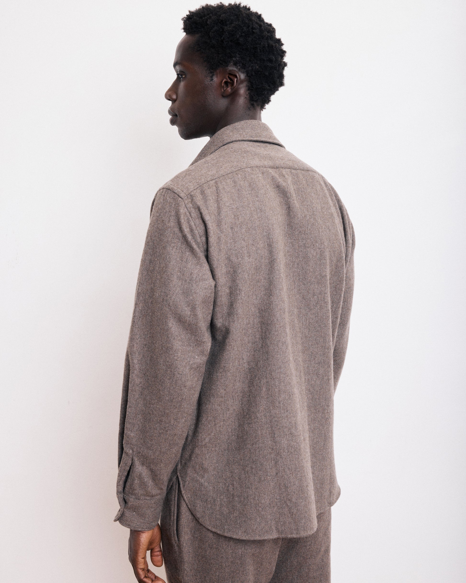 Chemise Homme en Flanelle de Laine Taupe Percey