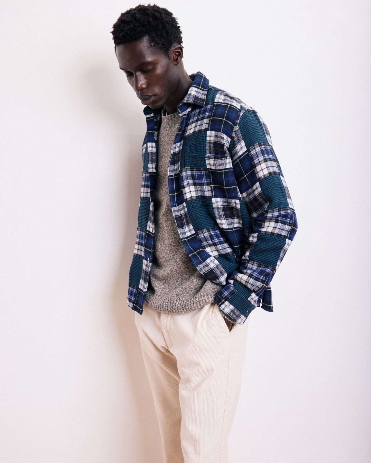 Chemise Homme en flanelle patchwork Bleu Patt