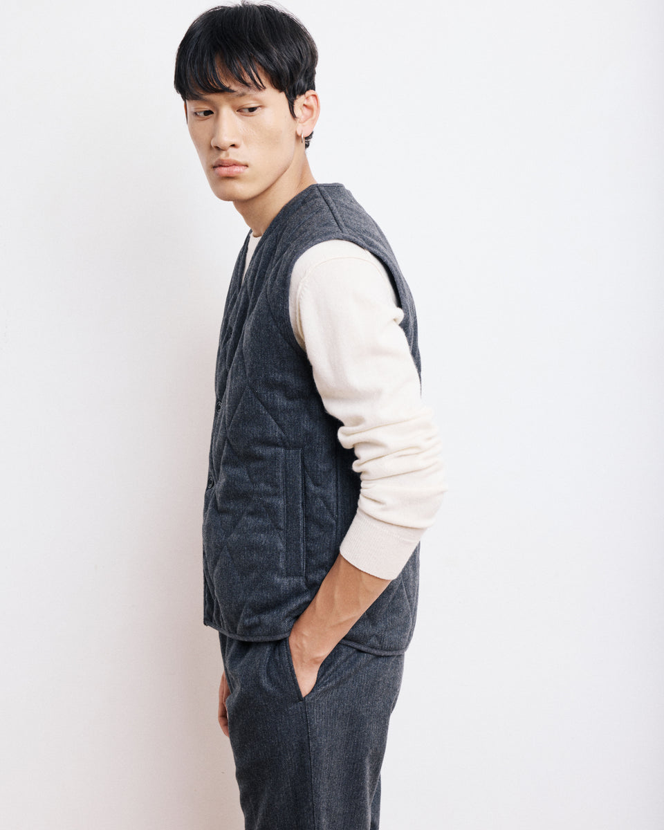 Vic Men's Grey Striped Flannel Vest - Image alternative