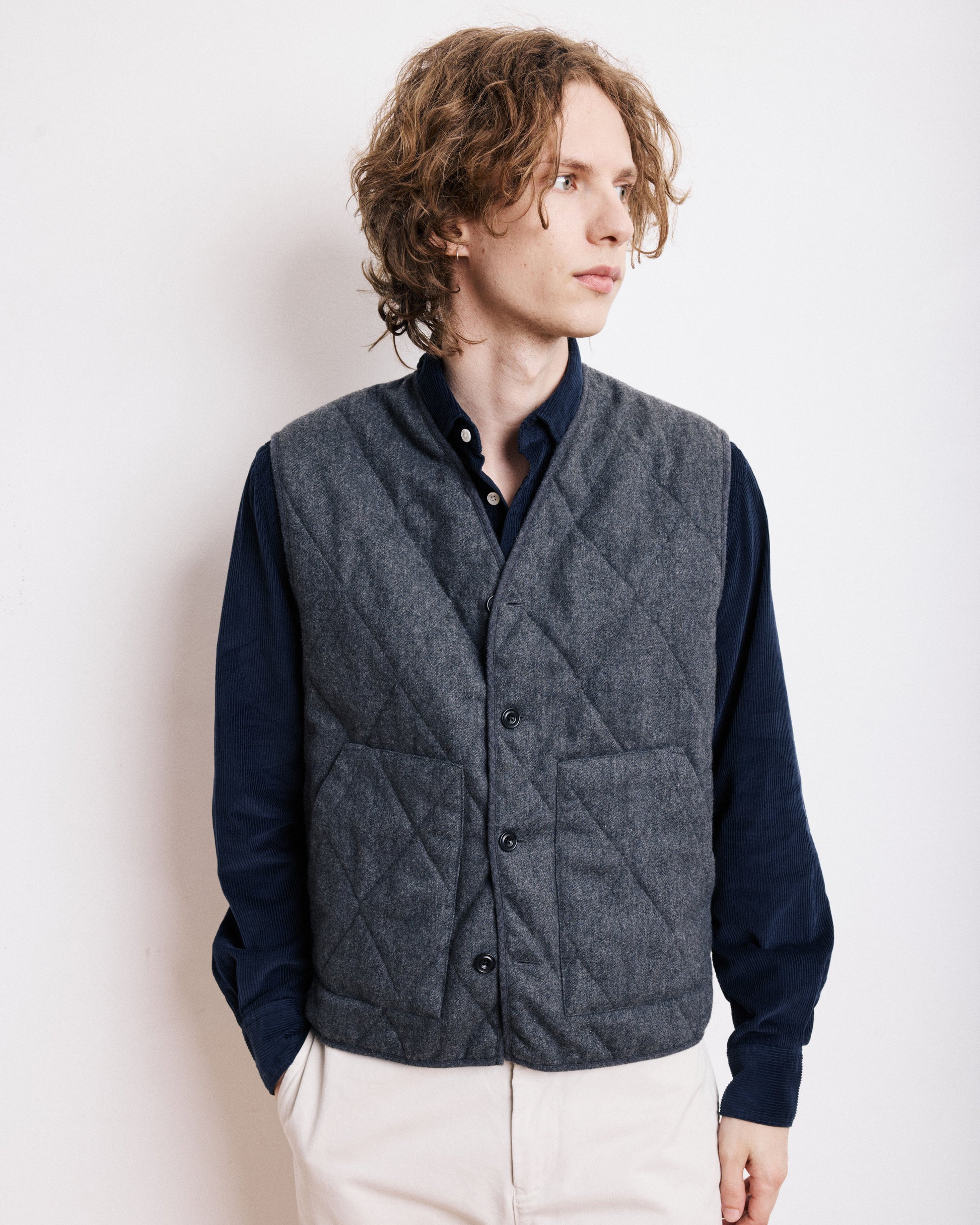 Gilet Homme en Flanelle de Laine Gris Vince