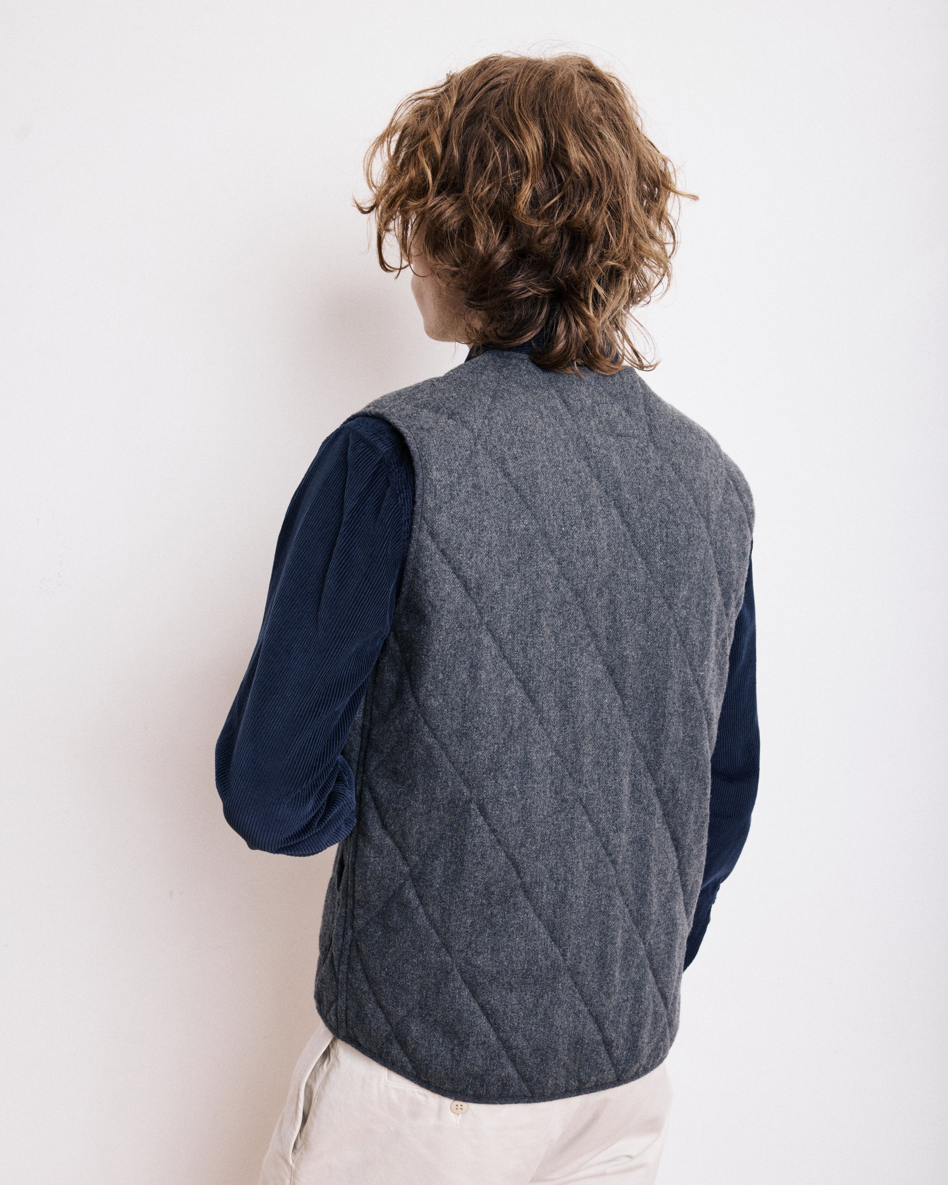 Gilet Homme en Flanelle de Laine Gris Vince