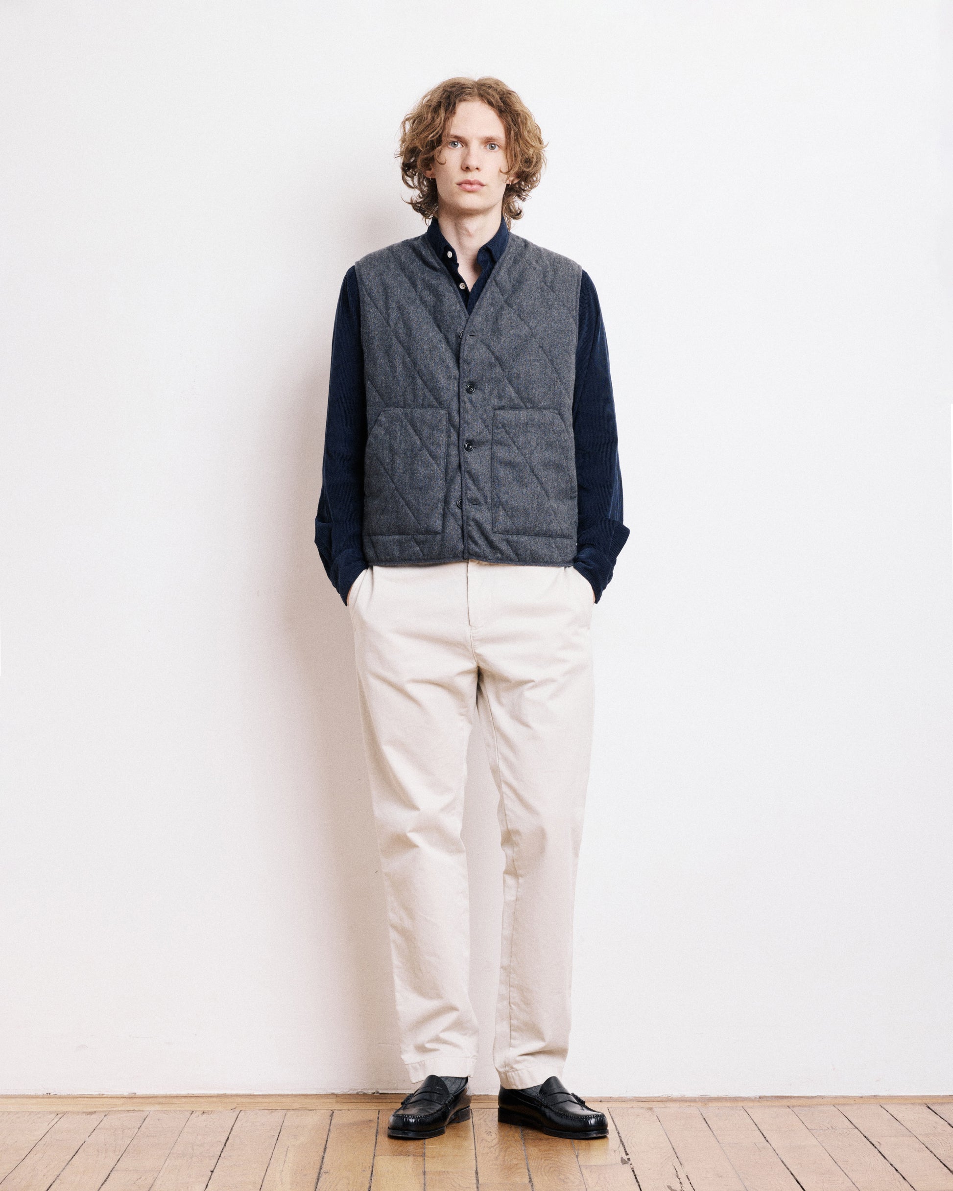 Gilet Homme en Flanelle de Laine Gris Vince