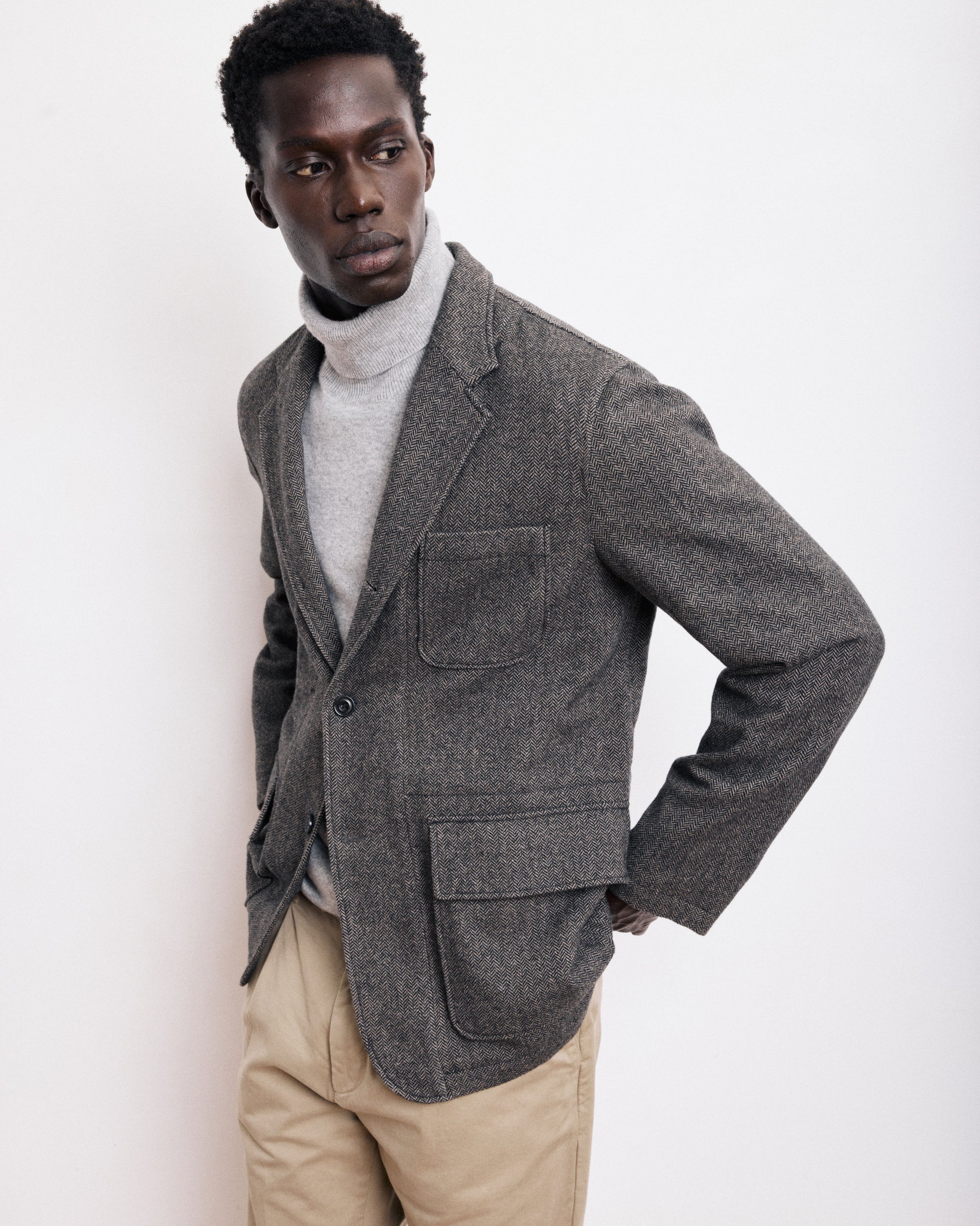 Veste Homme en Laine à Chevrons Beige Joey