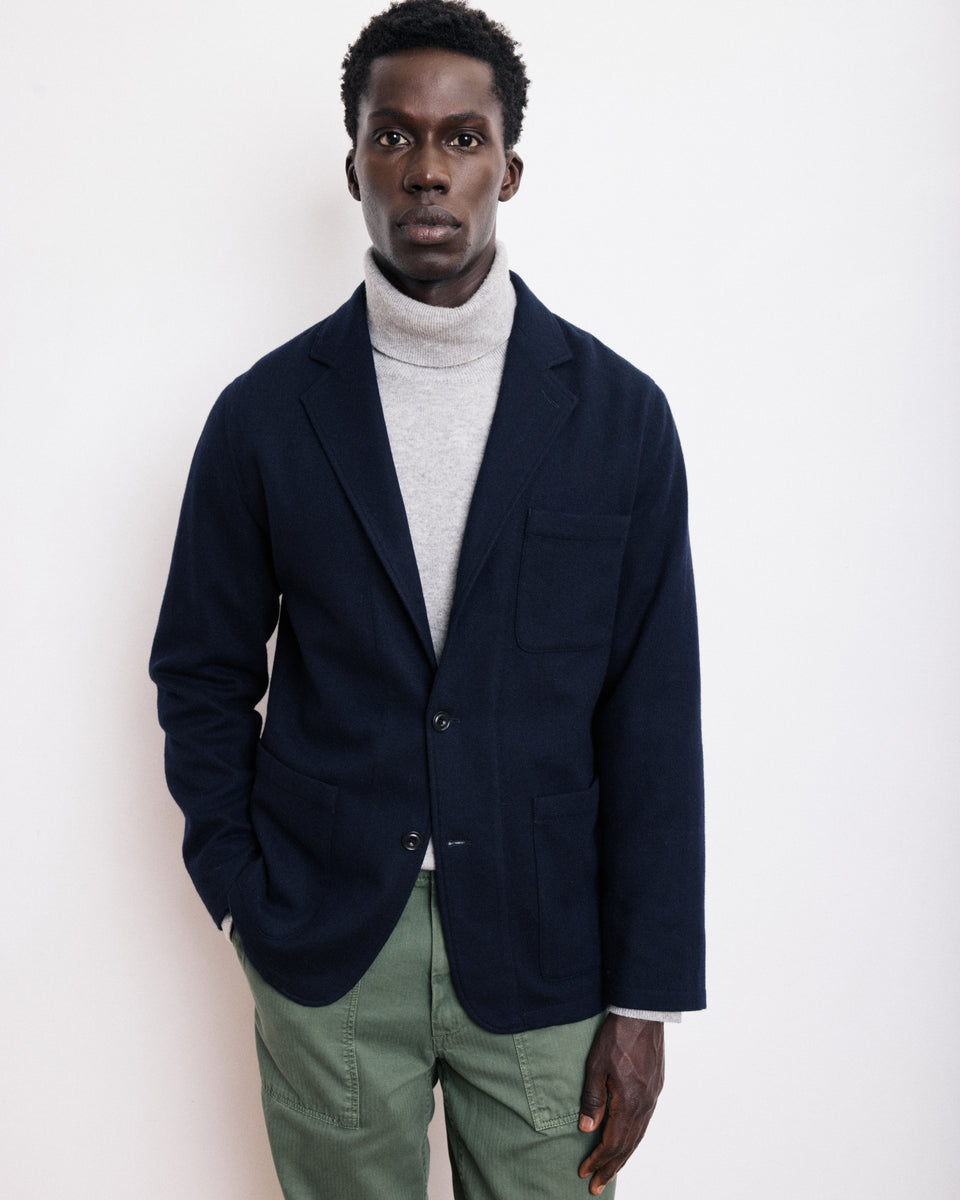 Chaqueta Hombre en Franela de Lana Azul Marino Jonny - Image principale