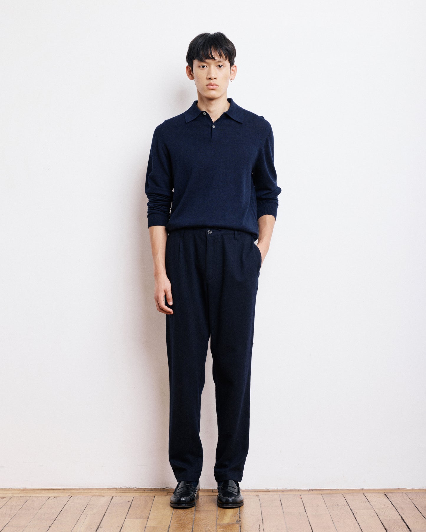 Pantalon Homme en Flanelle de Laine Bleu Marine Tanker