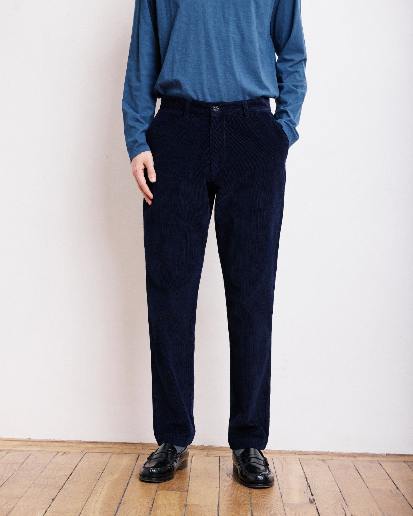 Pantalon Homme en Velours Côtelé Bleu Marine Tyron