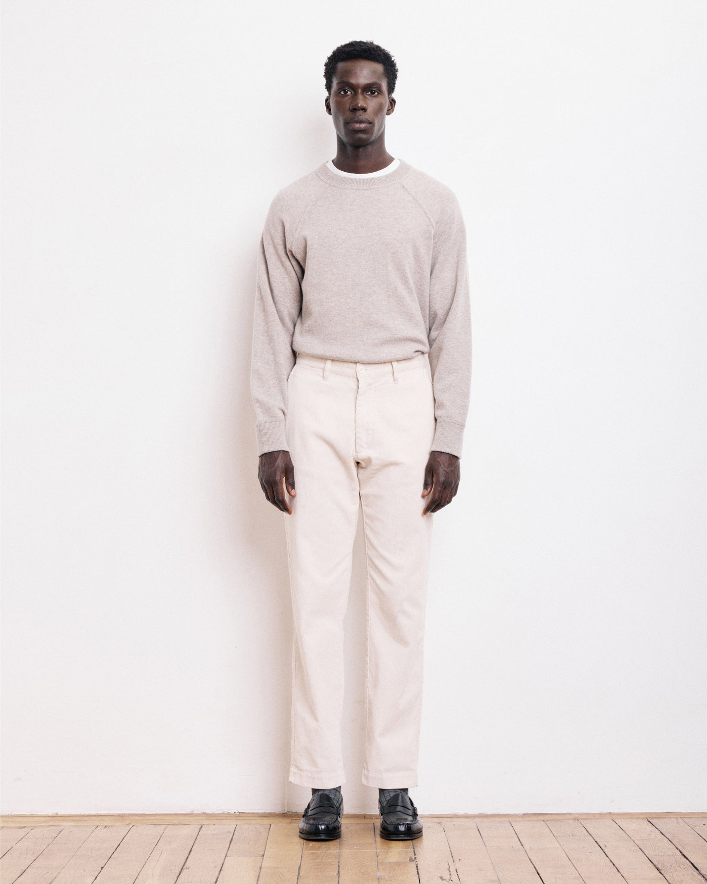 Pantalon Homme en Velours Côtelé Ecru Tyron