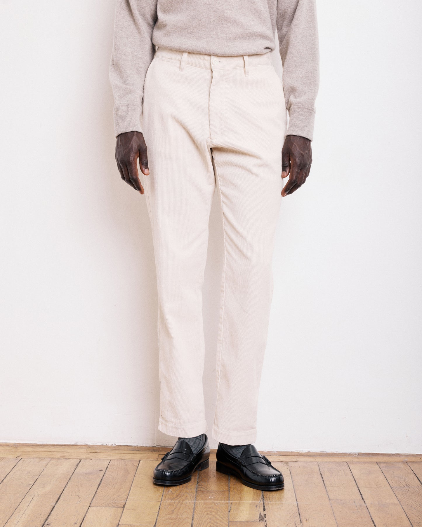 Pantalon Homme en Velours Côtelé Ecru Tyron