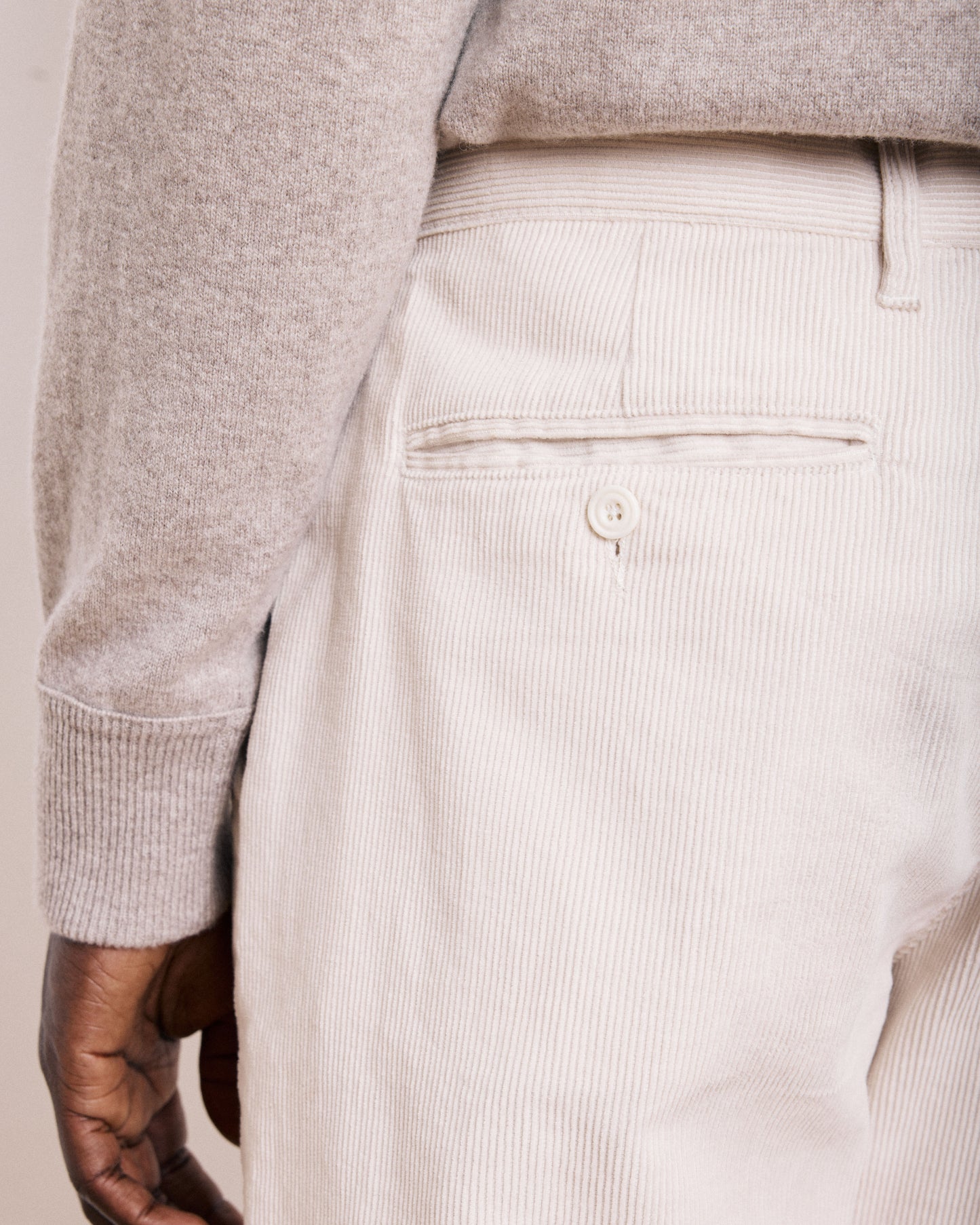 Pantalon Homme en Velours Côtelé Ecru Tyron
