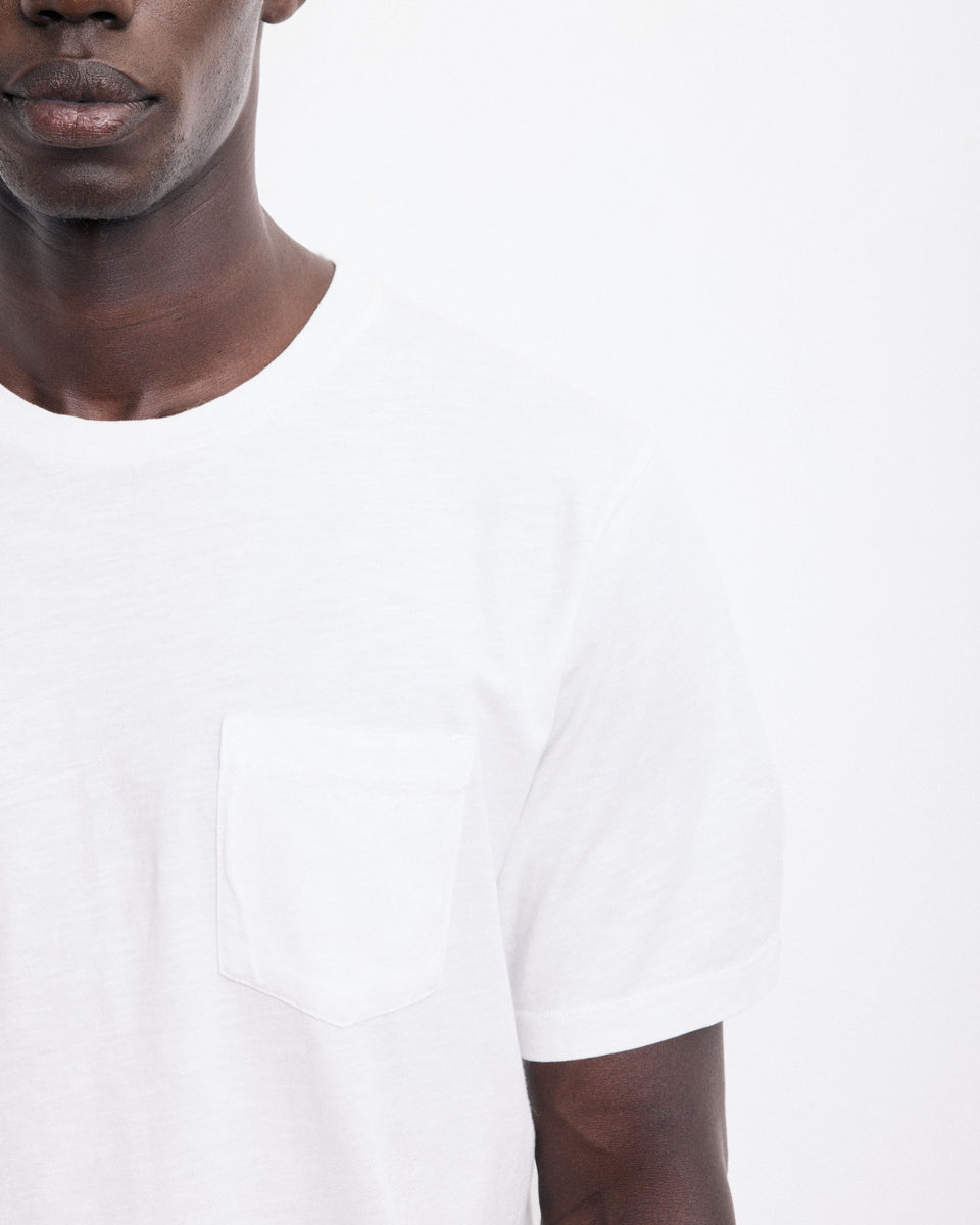 T-shirt Homme en Coton Slub Blanc Pocket Crew - Image alternative