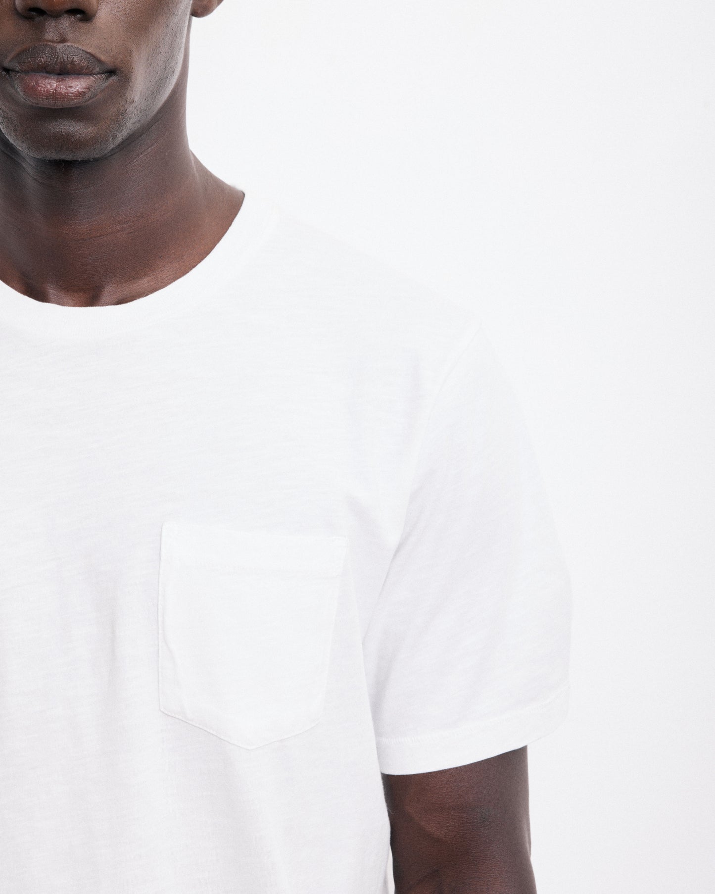 T-shirt Homme en Coton Slub Blanc Pocket Crew
